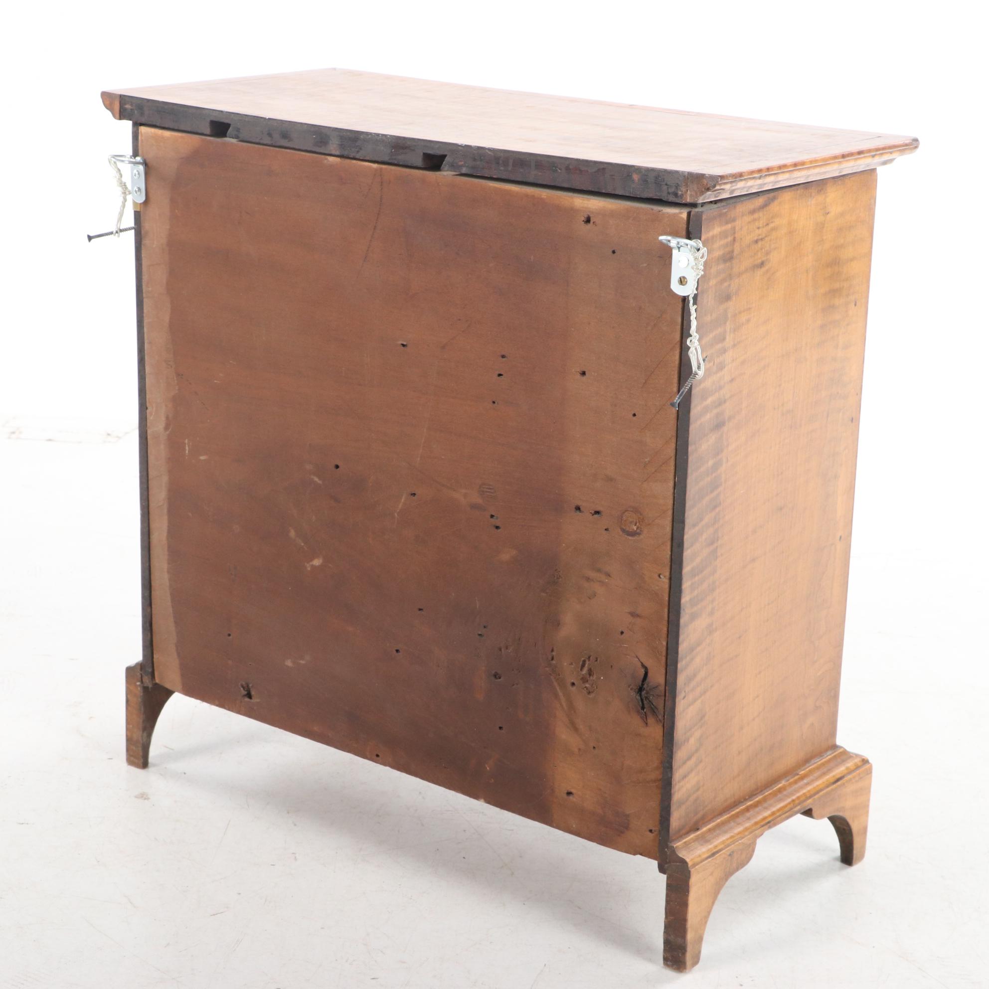 Small Curly Maple Spice or Apothecary Chest, Mid to Late 20th Century