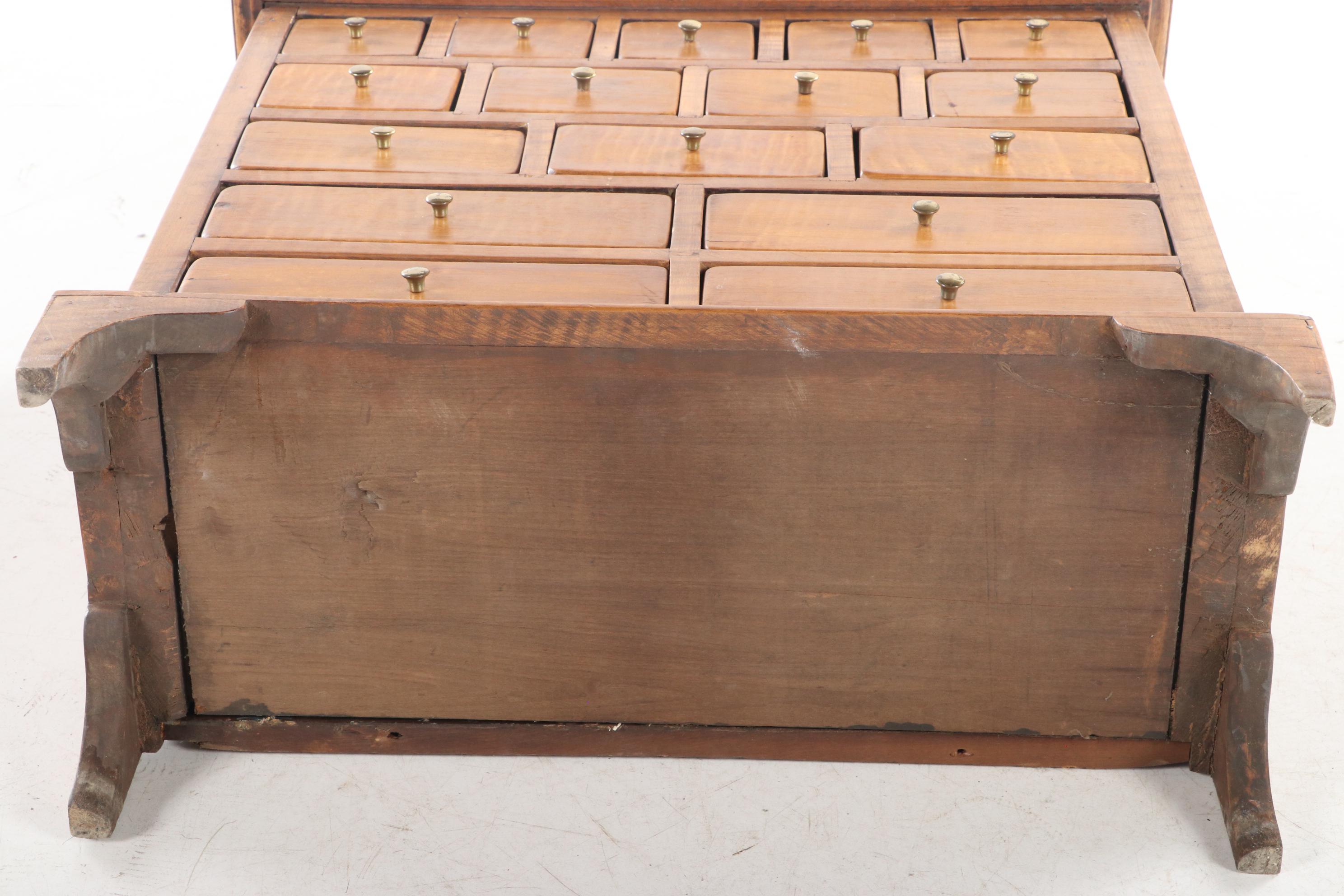 Small Curly Maple Spice or Apothecary Chest, Mid to Late 20th Century