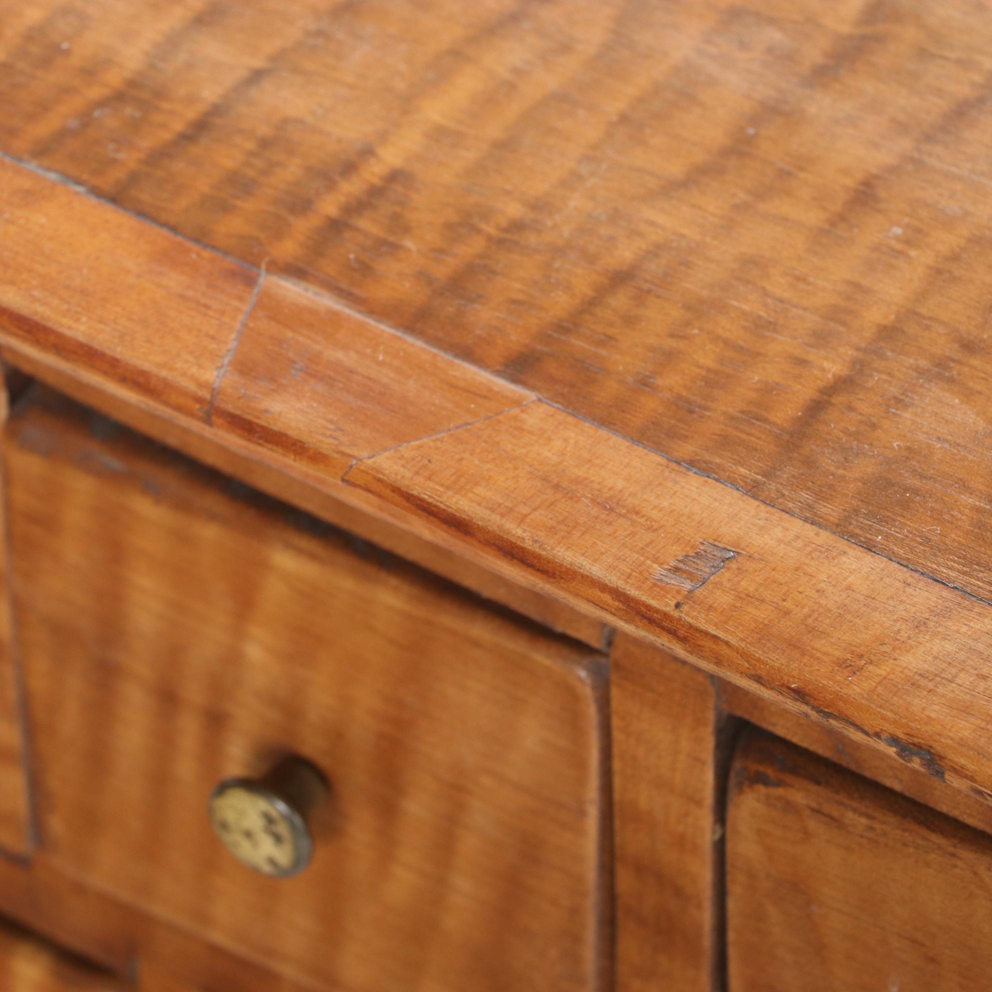 Small Curly Maple Spice or Apothecary Chest, Mid to Late 20th Century