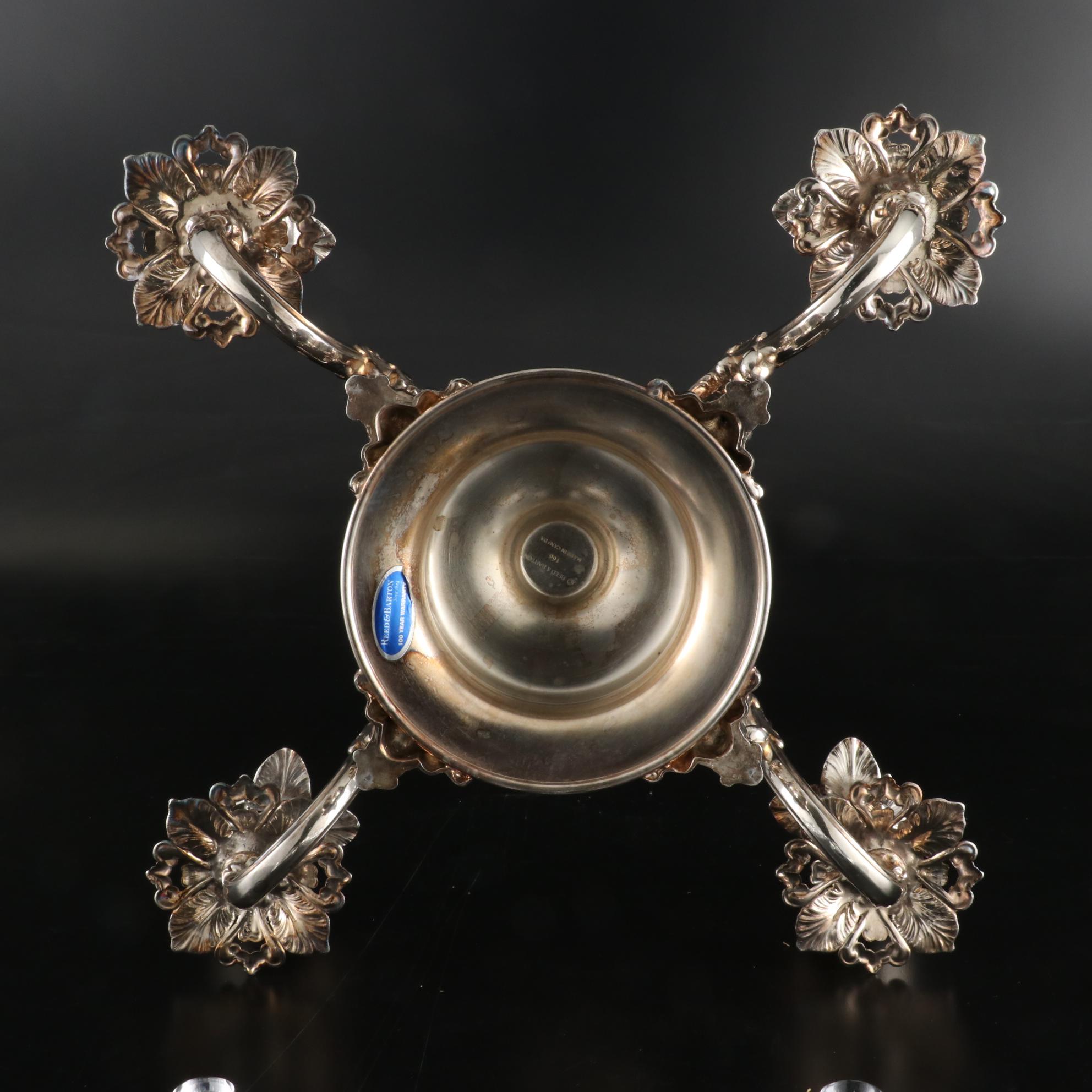 Reed & Barton Silver Plate Epergne with Miller Rogaska Crystal Bowls