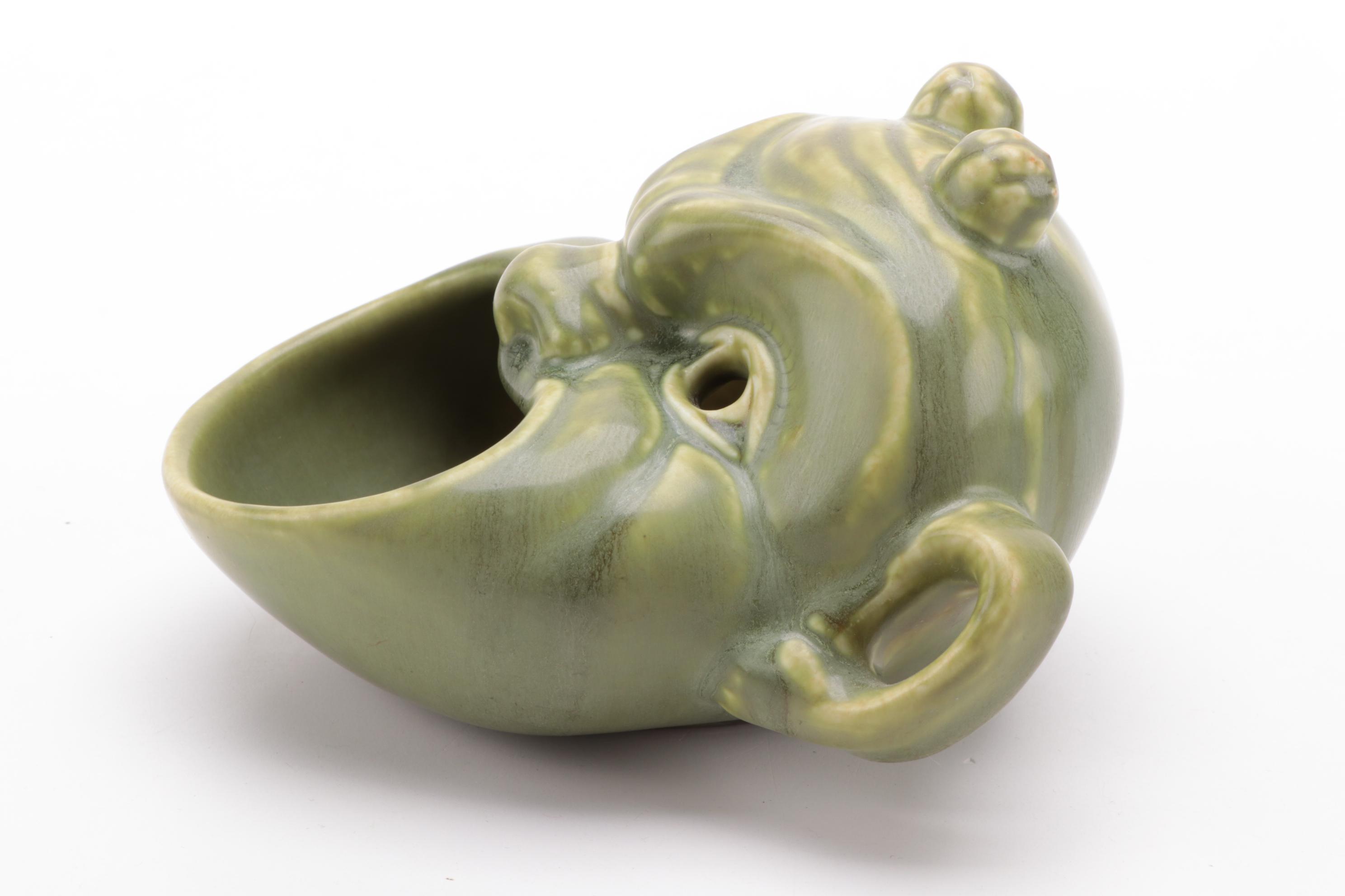Rookwood Pottery "Devil Mask" Jade Green Glaze Ceramic Ashtray, 1939