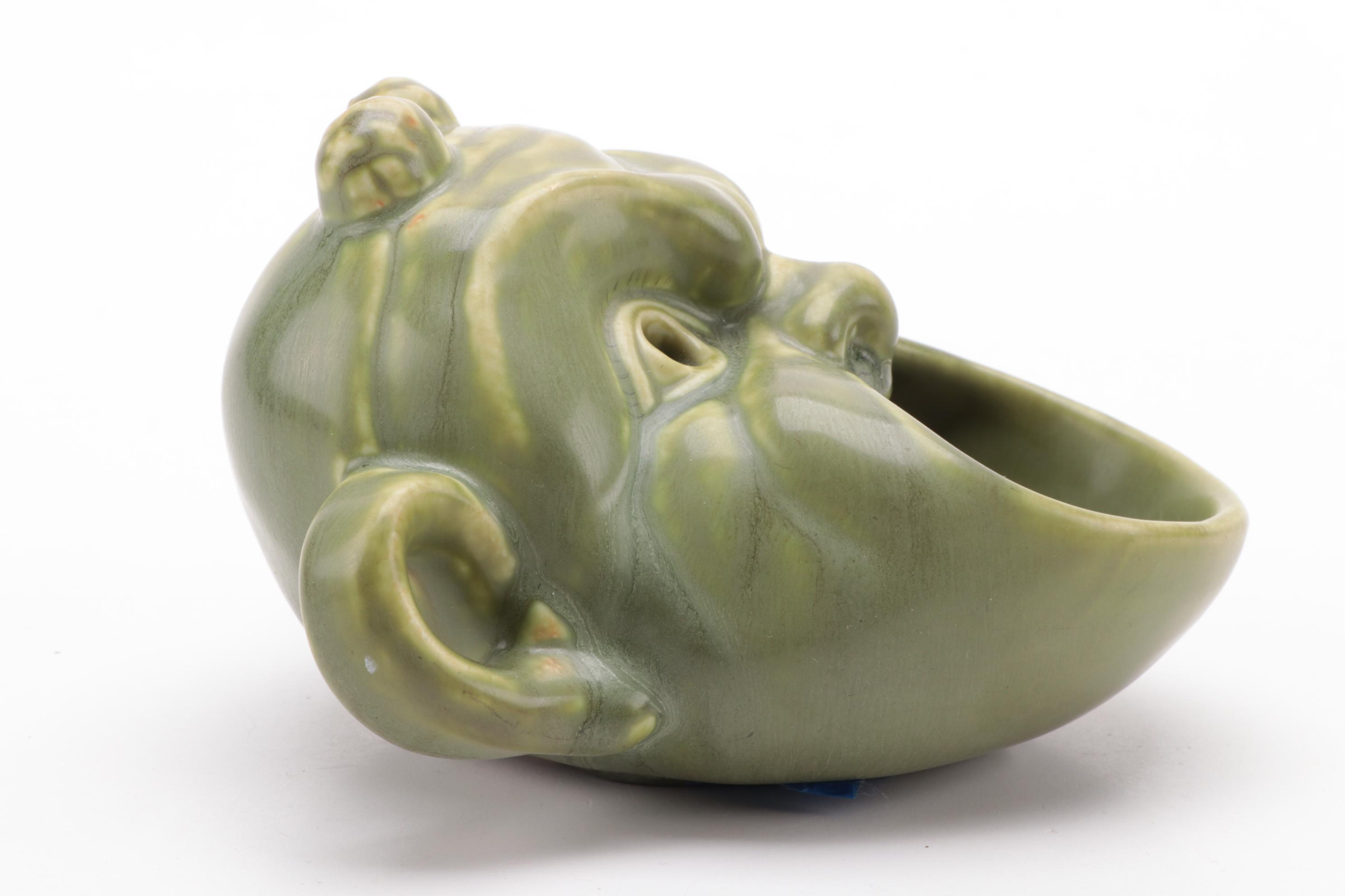 Rookwood Pottery "Devil Mask" Jade Green Glaze Ceramic Ashtray, 1939