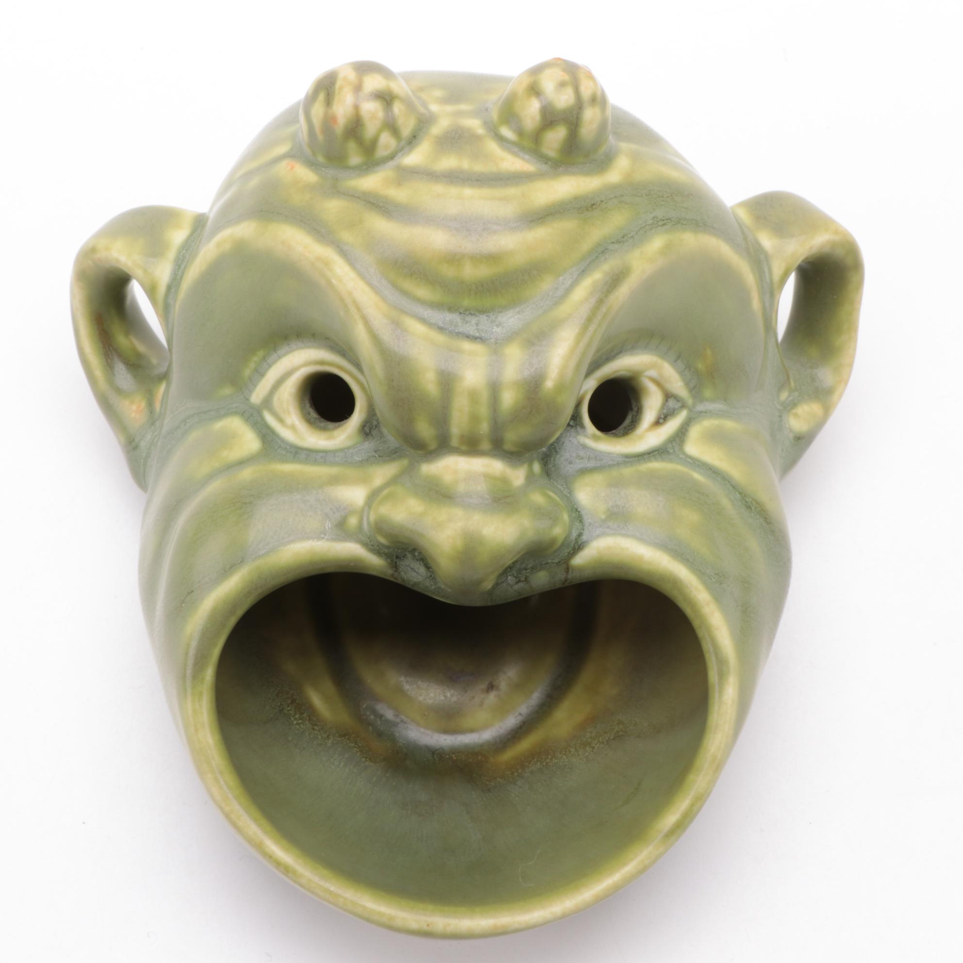 Rookwood Pottery "Devil Mask" Jade Green Glaze Ceramic Ashtray, 1939