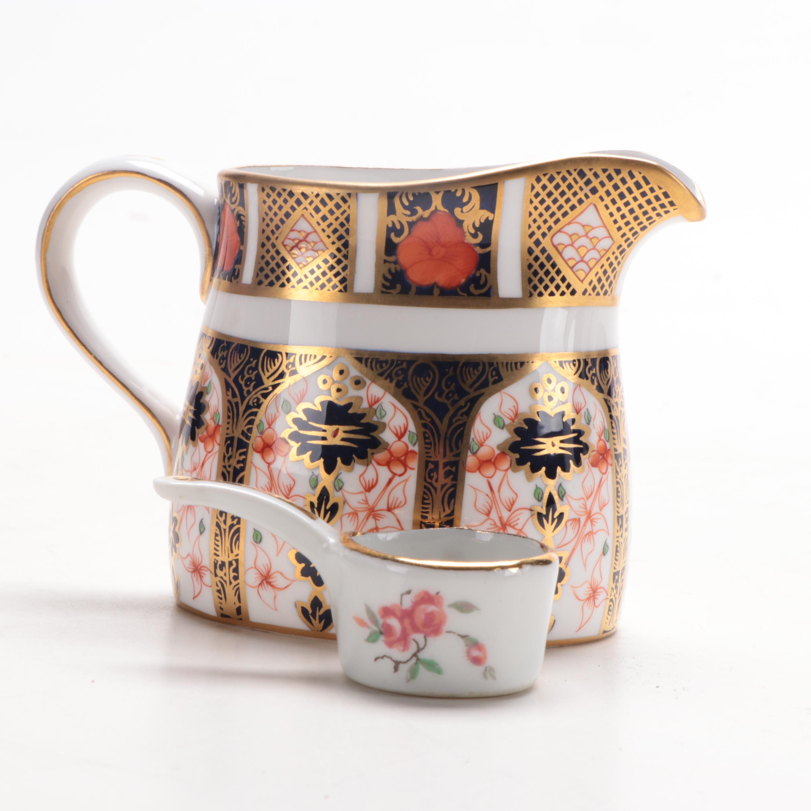 Royal Crown Derby "Old Imari" Bone China Creamer and Miniature Pot, Mid-20th C.