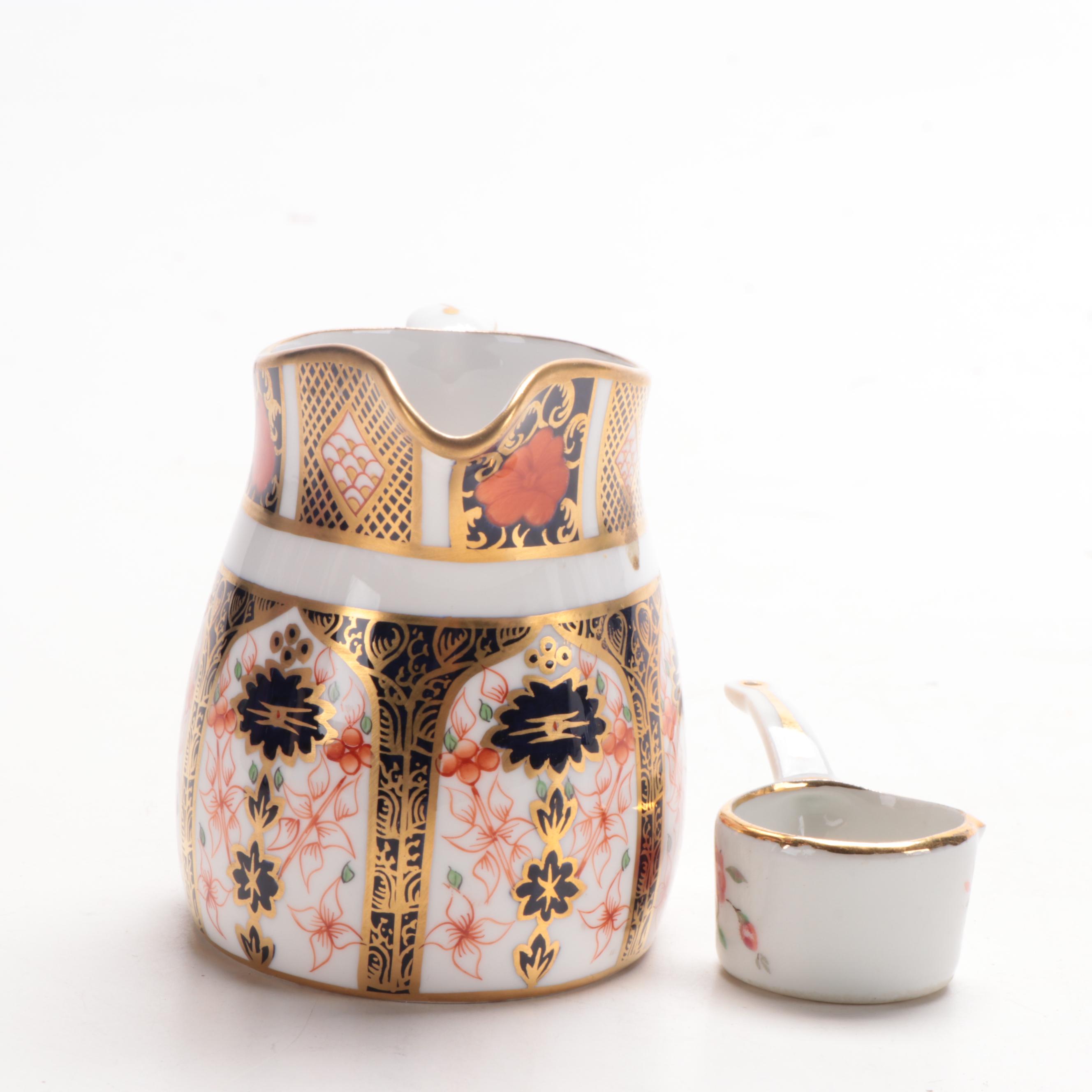 Royal Crown Derby "Old Imari" Bone China Creamer and Miniature Pot, Mid-20th C.