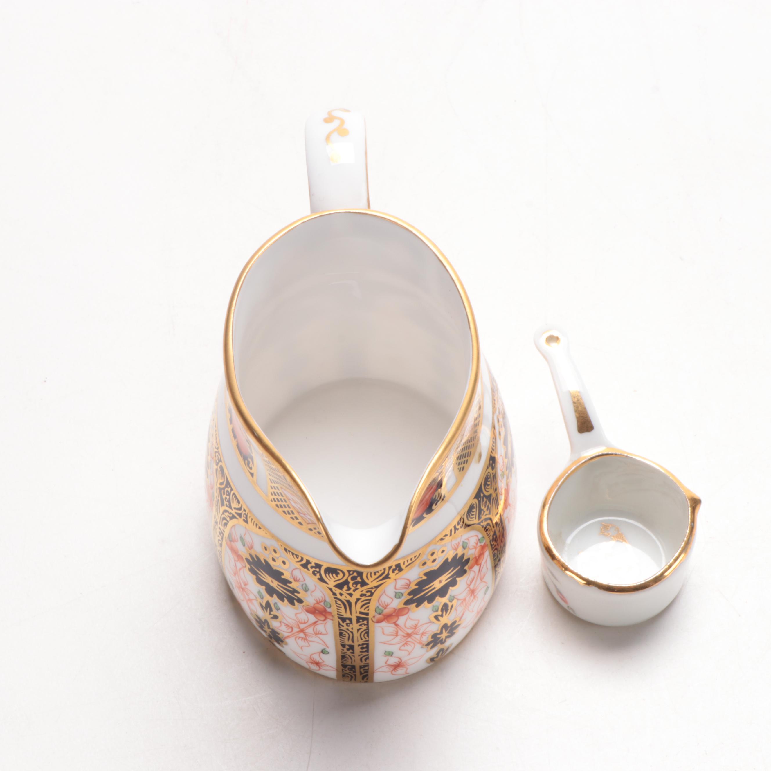 Royal Crown Derby "Old Imari" Bone China Creamer and Miniature Pot, Mid-20th C.
