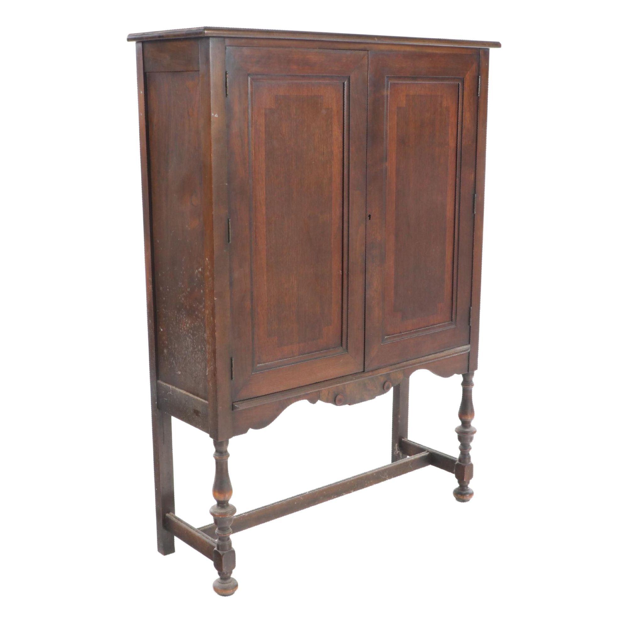 Jacobean Style Walnut China Cabinet-on-Stand, Early 20th Century
