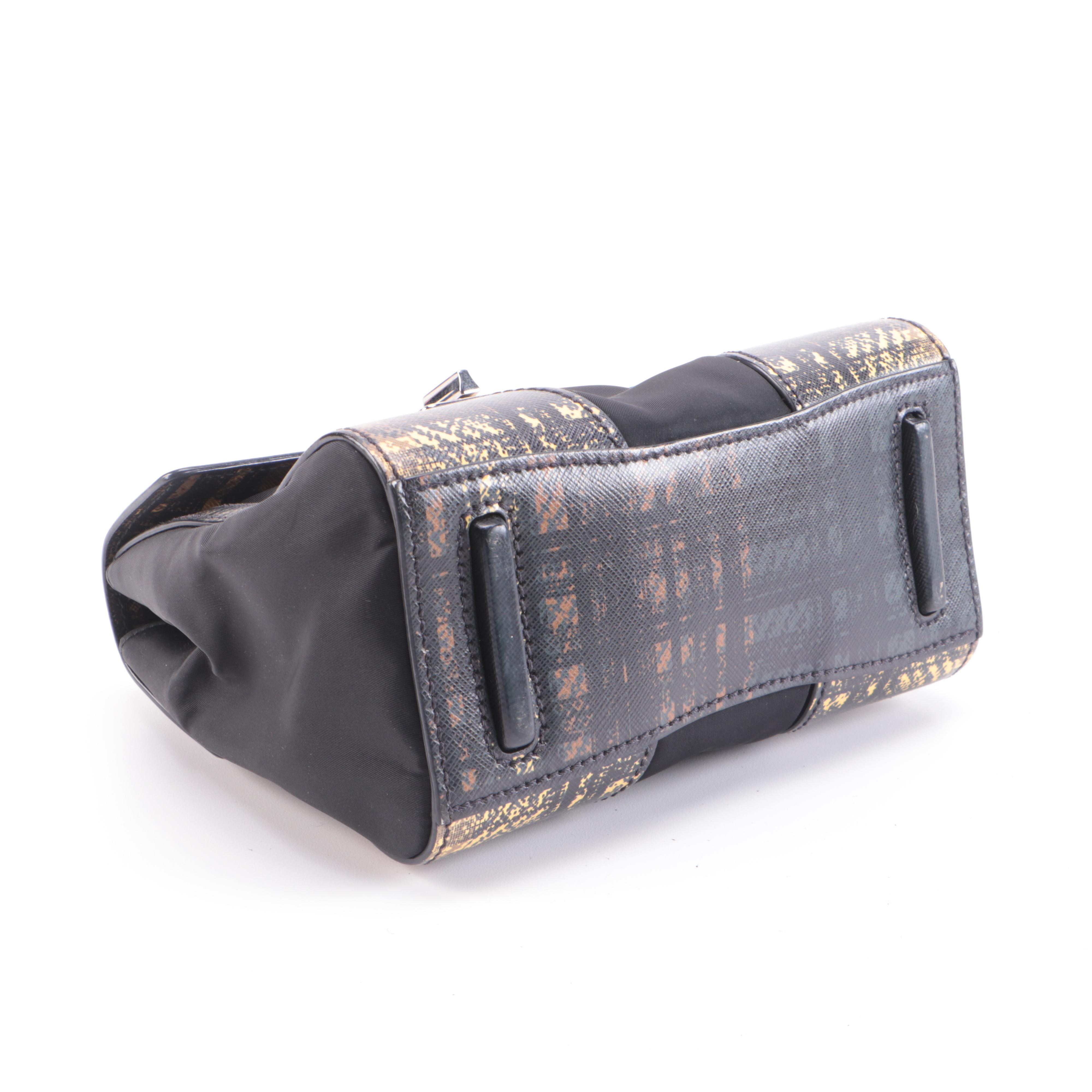 Prada Black Nylon and Plaid Coated Canvas Two-Way Top Handle Bag