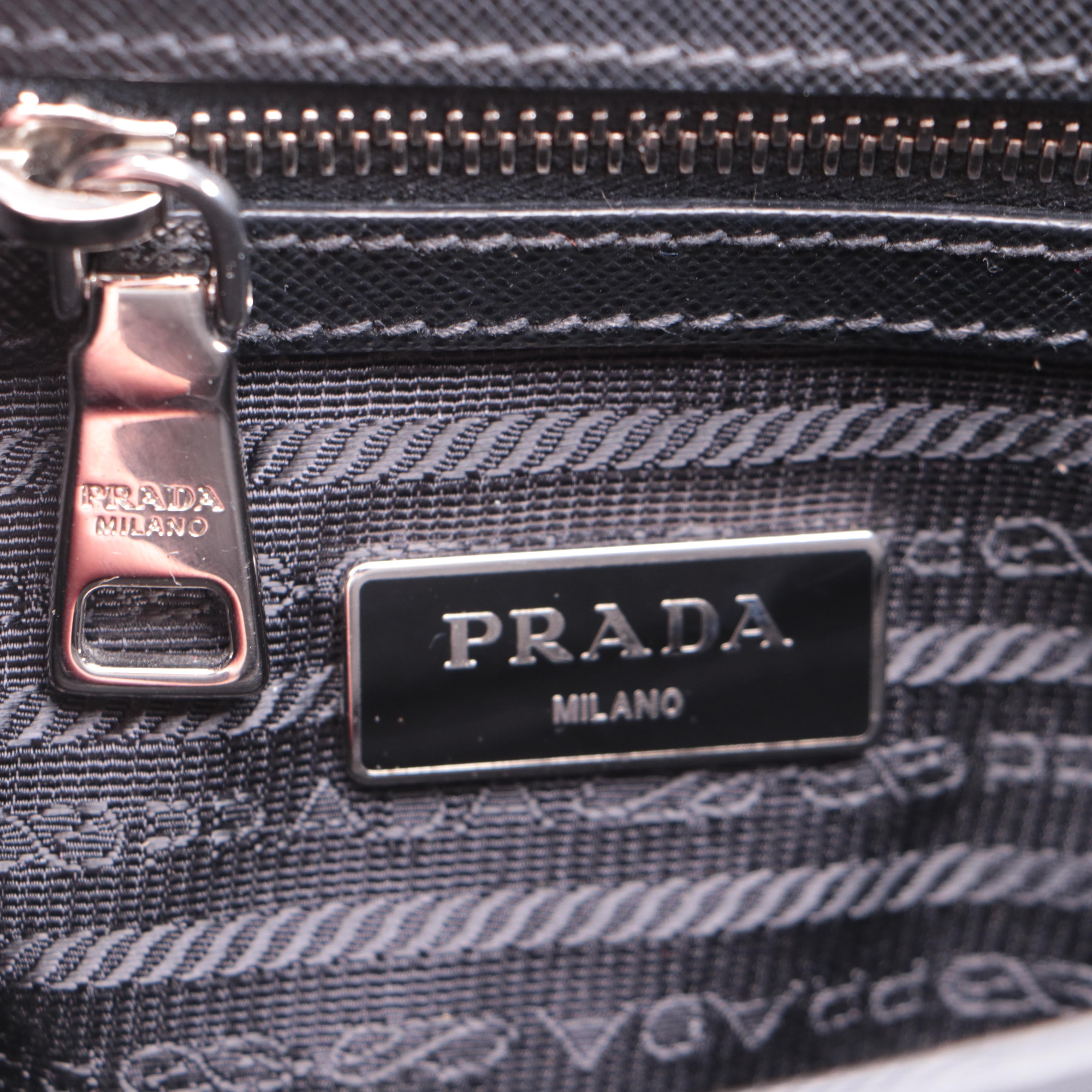 Prada Black Nylon and Plaid Coated Canvas Two-Way Top Handle Bag