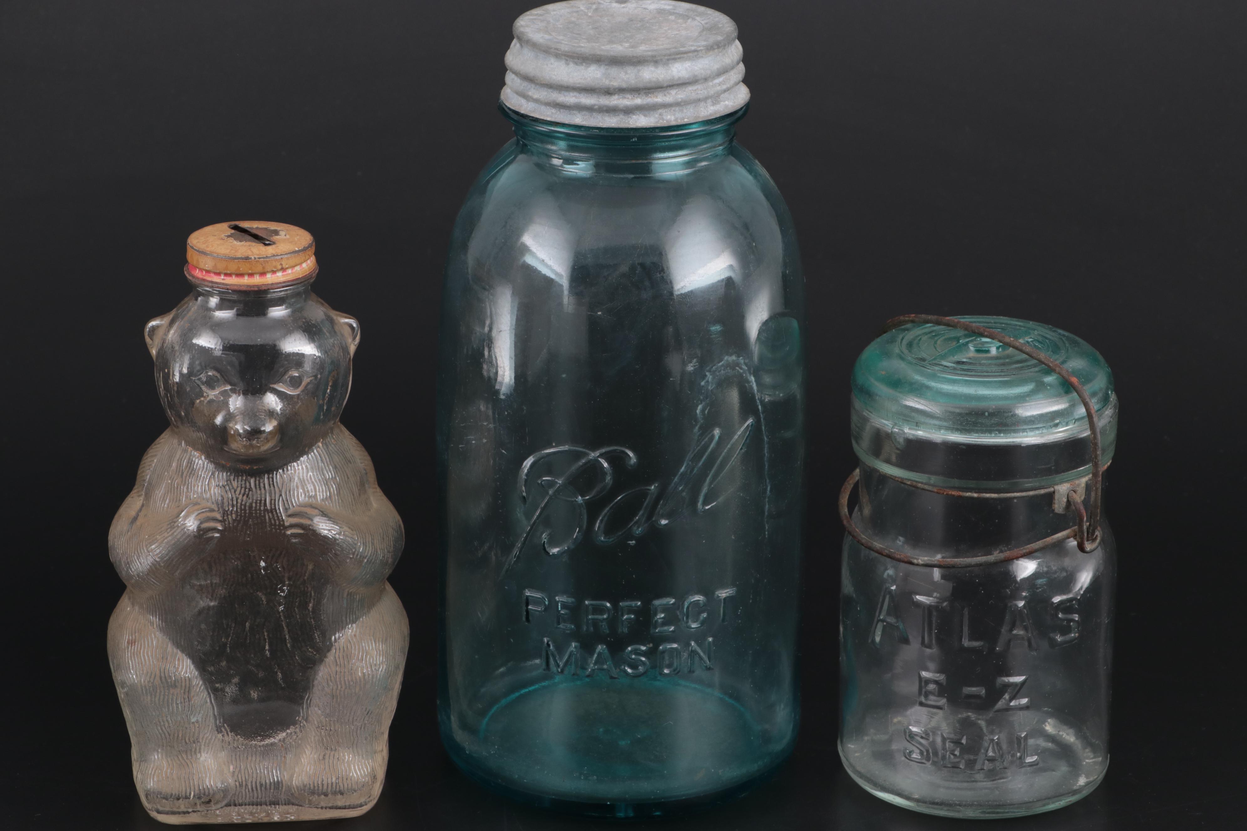 Atlas and Ball Glass Mason Jars, and Snow Crest Beverages Bear Bank