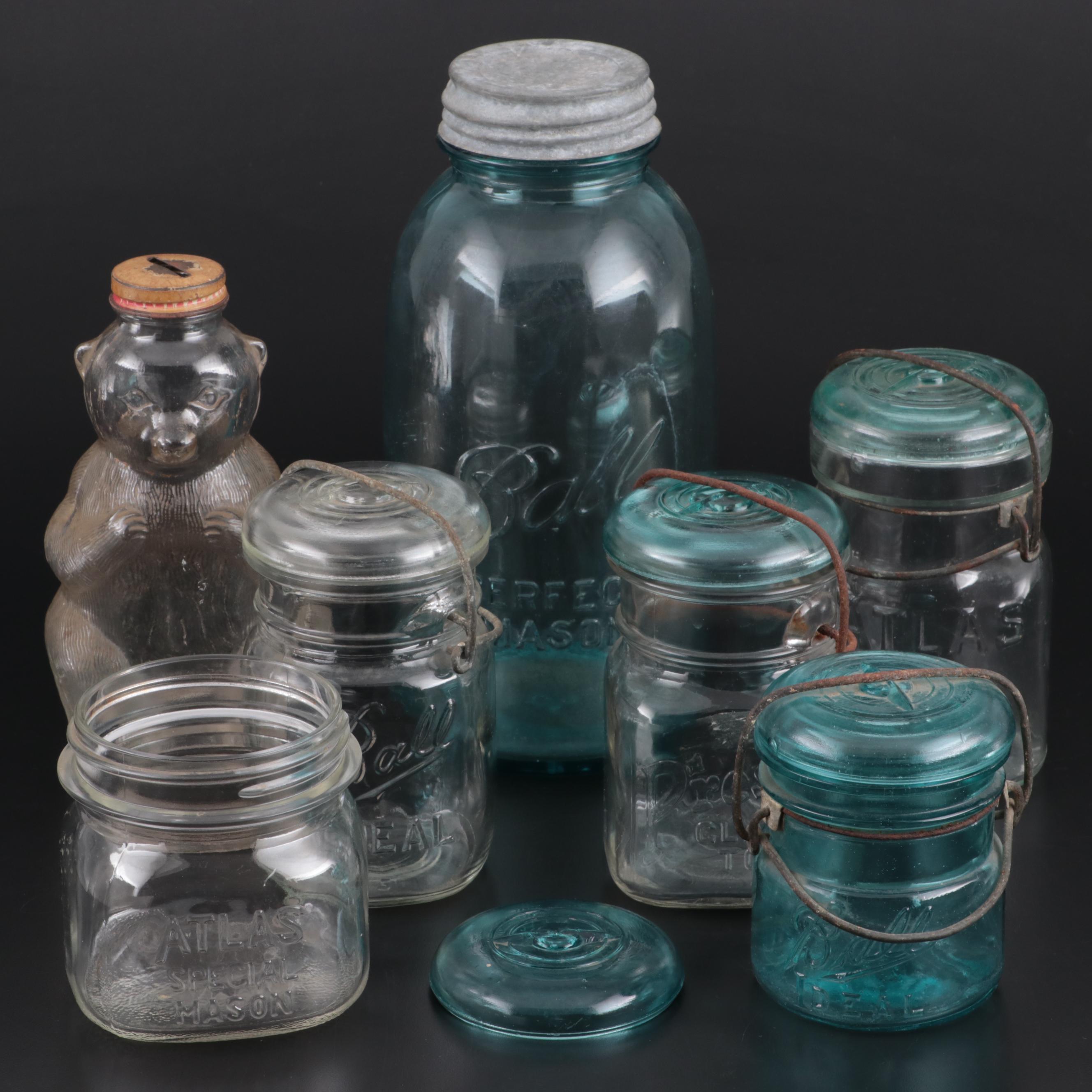 Atlas and Ball Glass Mason Jars, and Snow Crest Beverages Bear Bank