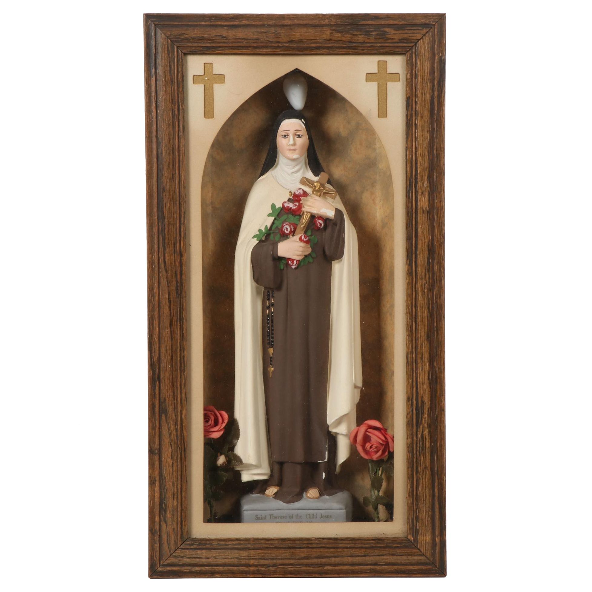 Saint Therese of the Child Jesus Figurine in Illuminated Case, Mid-20th Century