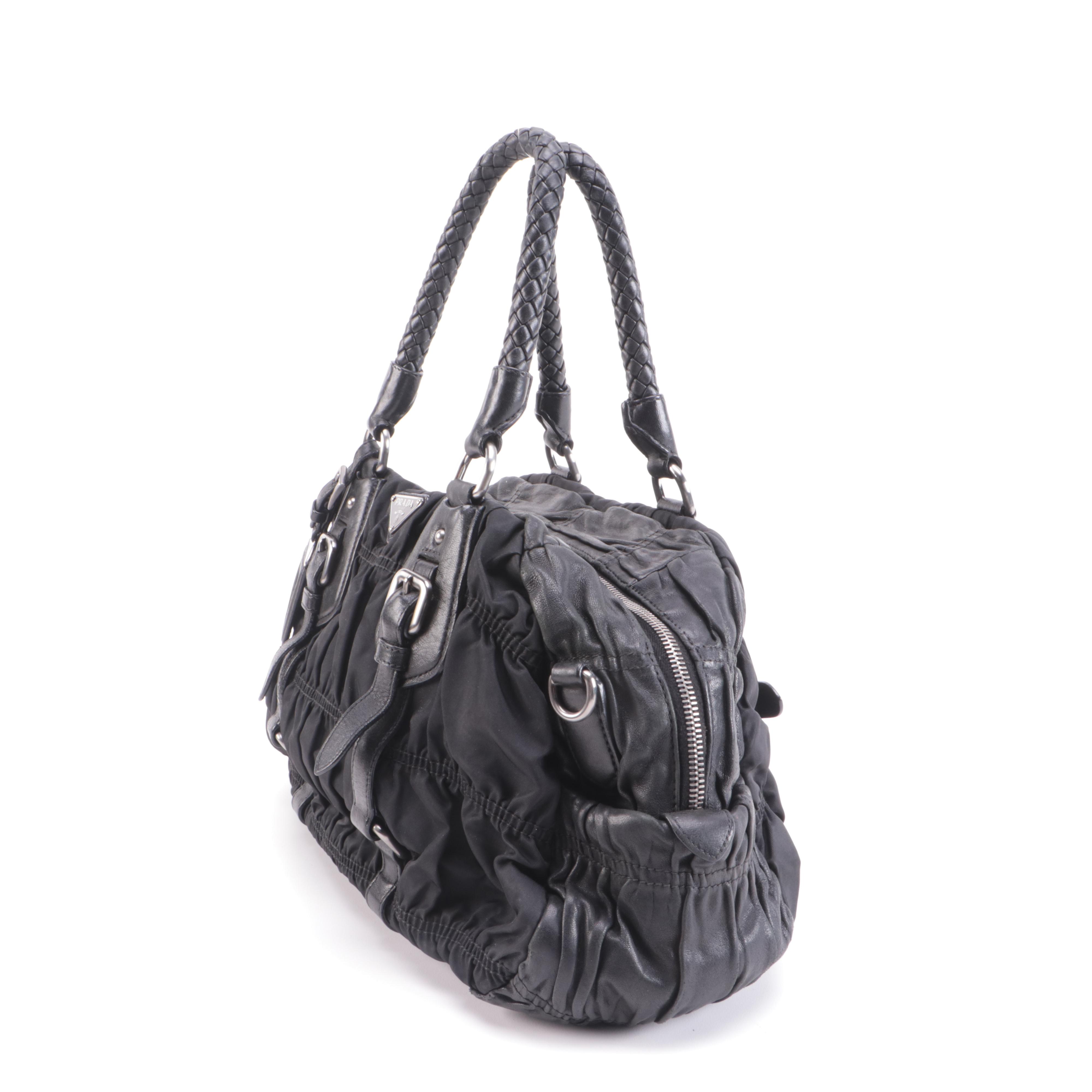Prada Black Tessuto Gauffré Nylon and Leather Two-Way Satchel