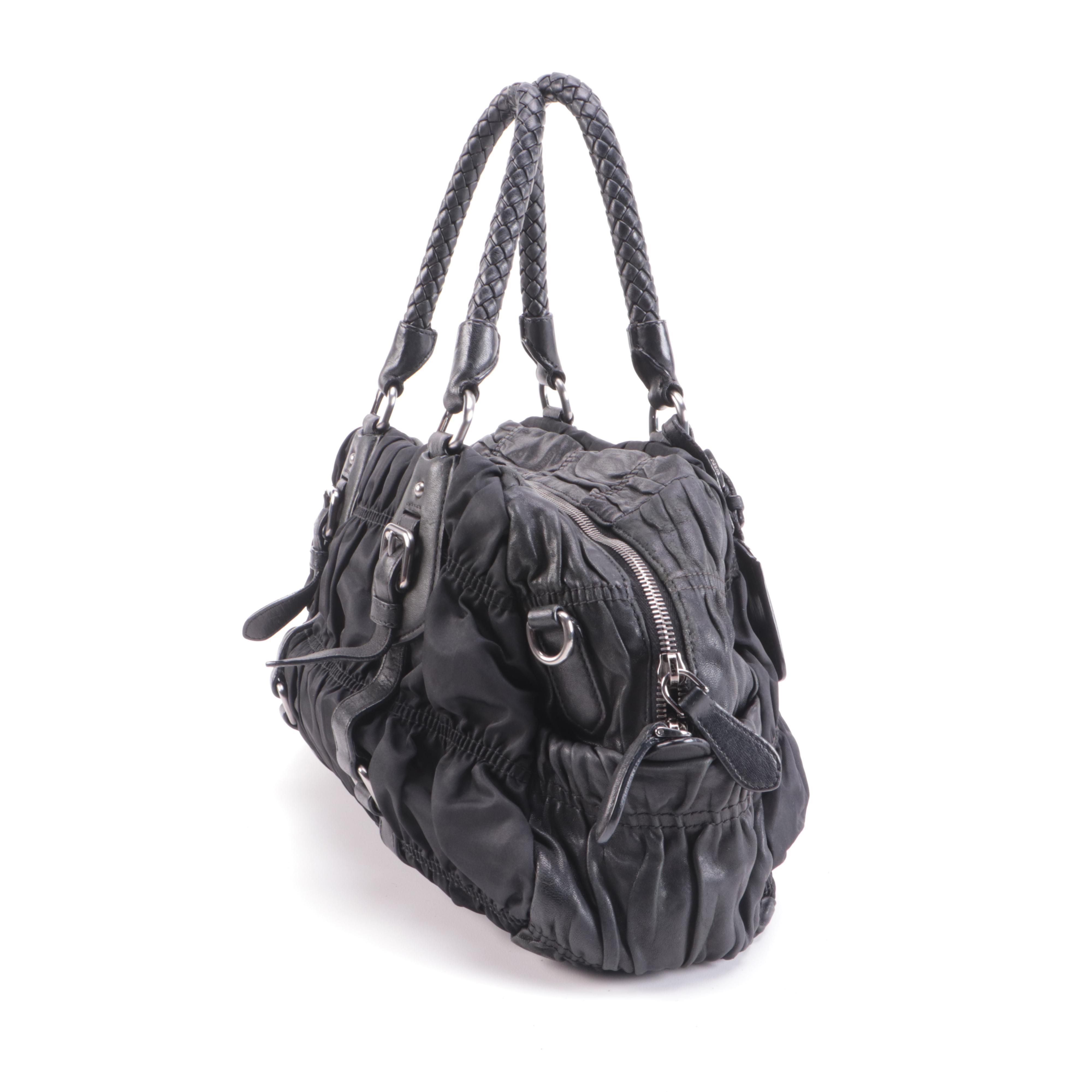 Prada Black Tessuto Gauffré Nylon and Leather Two-Way Satchel