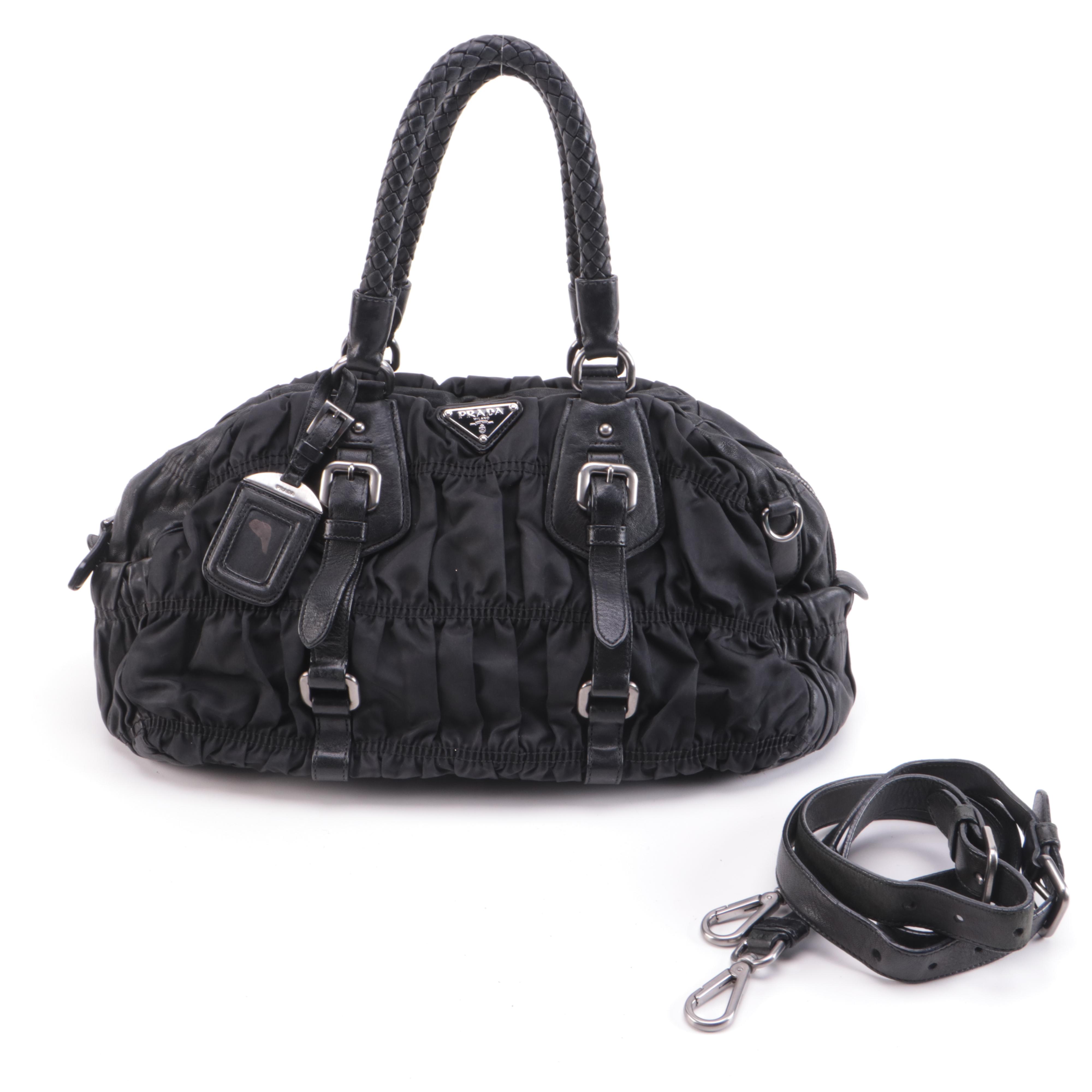 Prada Black Tessuto Gauffré Nylon and Leather Two-Way Satchel