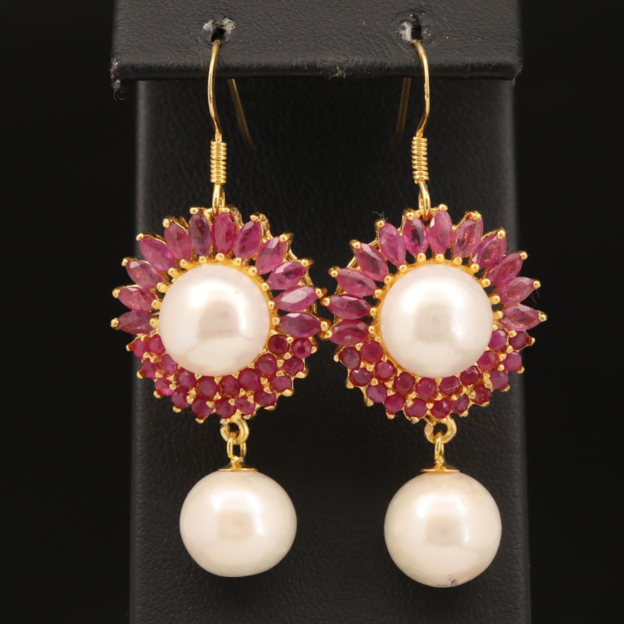 Sterling Baroque Pearl and Corundum Earrings