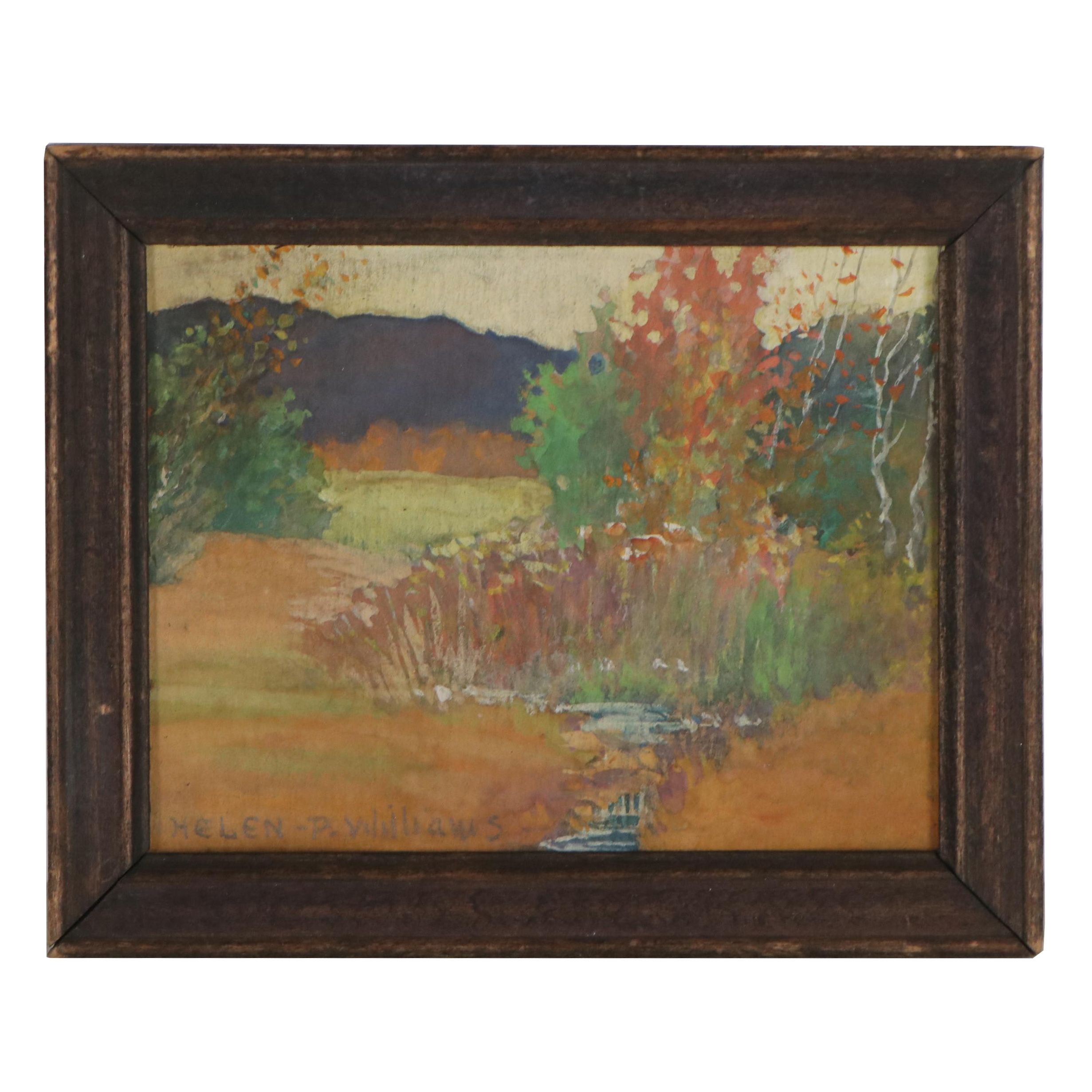 Helen P. Williams Landscape Gouache Painting, Early to Mid 20th Century