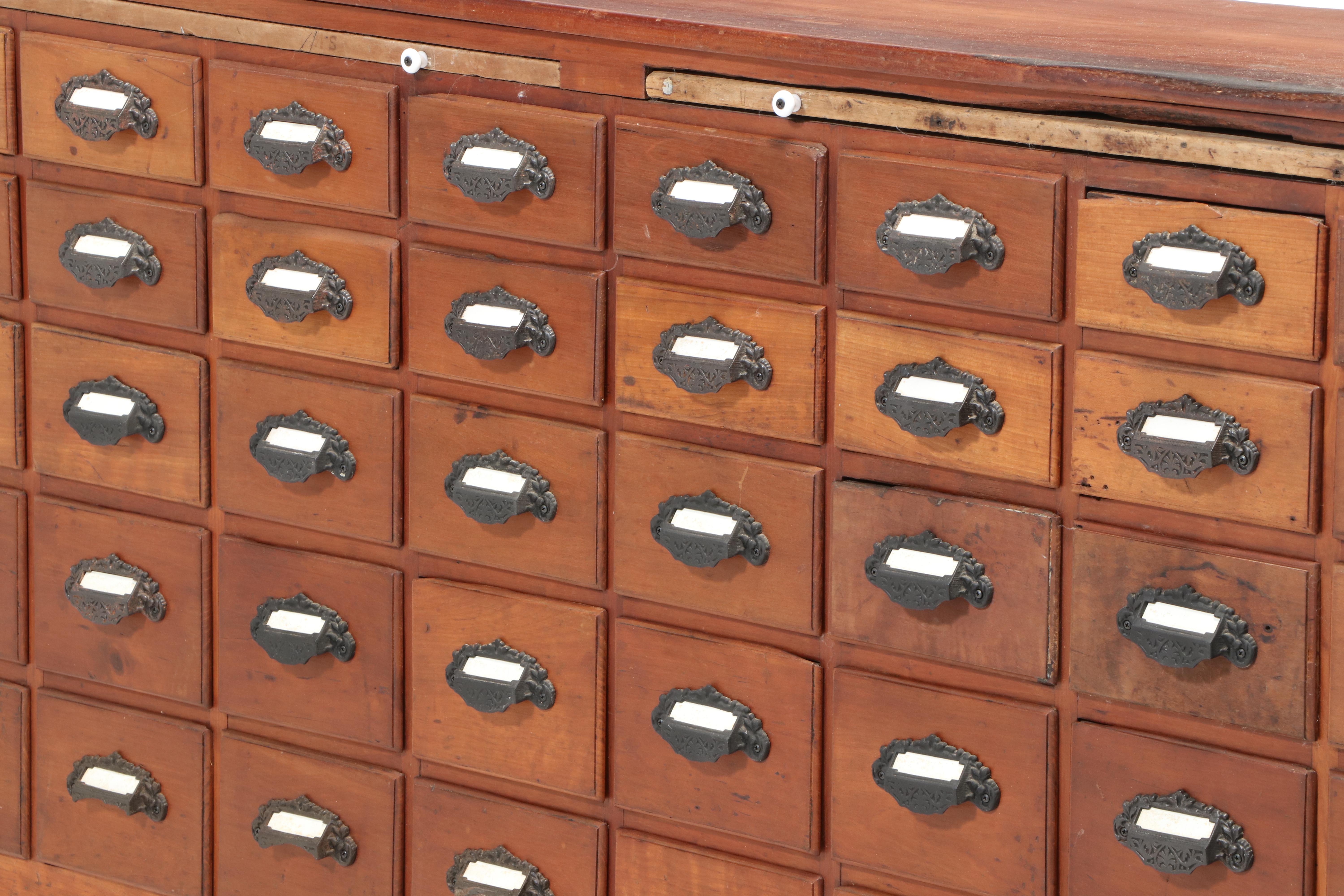 American Primitive Cherrywood Forty-Drawer Apothecary Cabinet, Late 19th Century