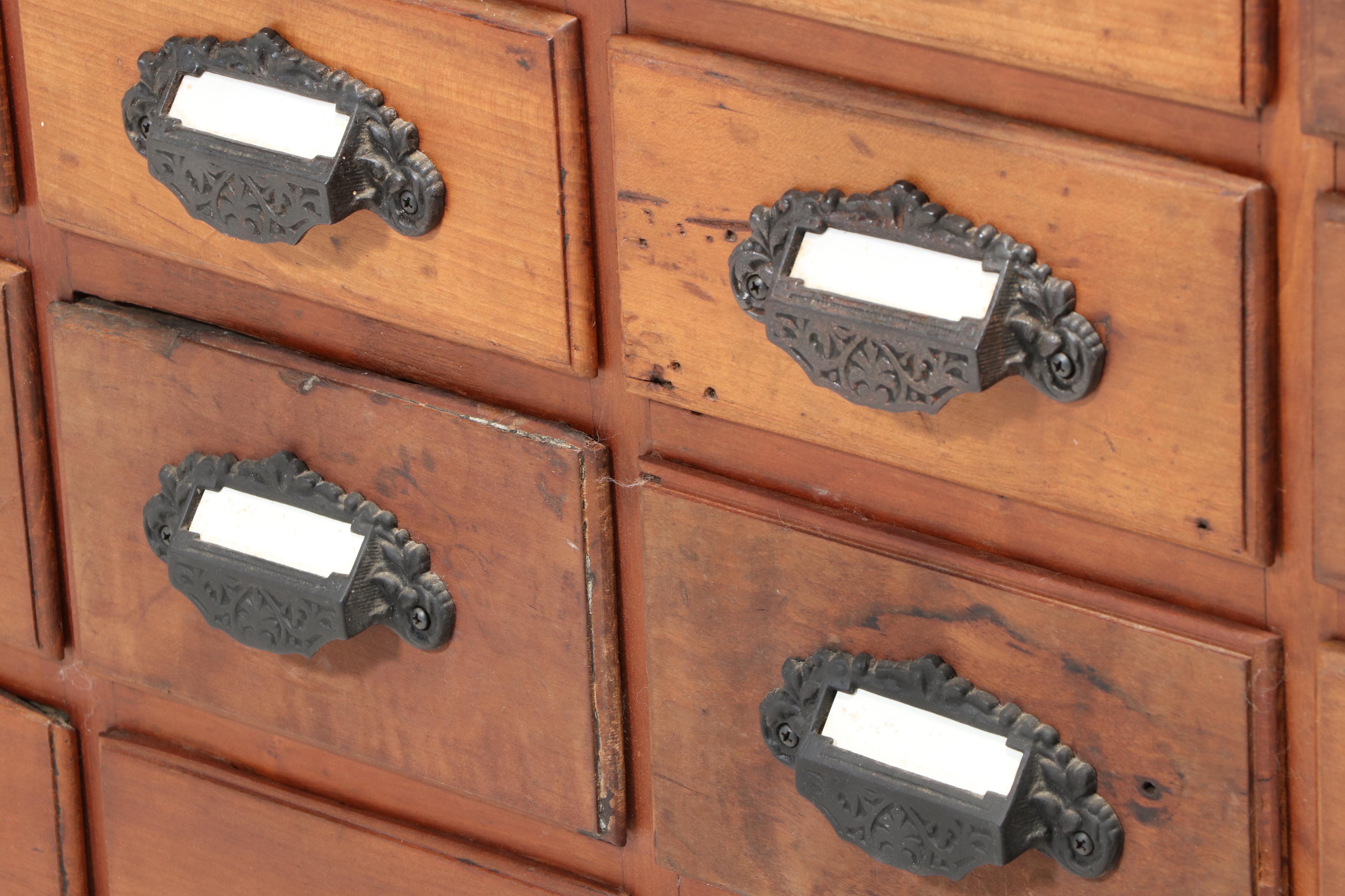 American Primitive Cherrywood Forty-Drawer Apothecary Cabinet, Late 19th Century
