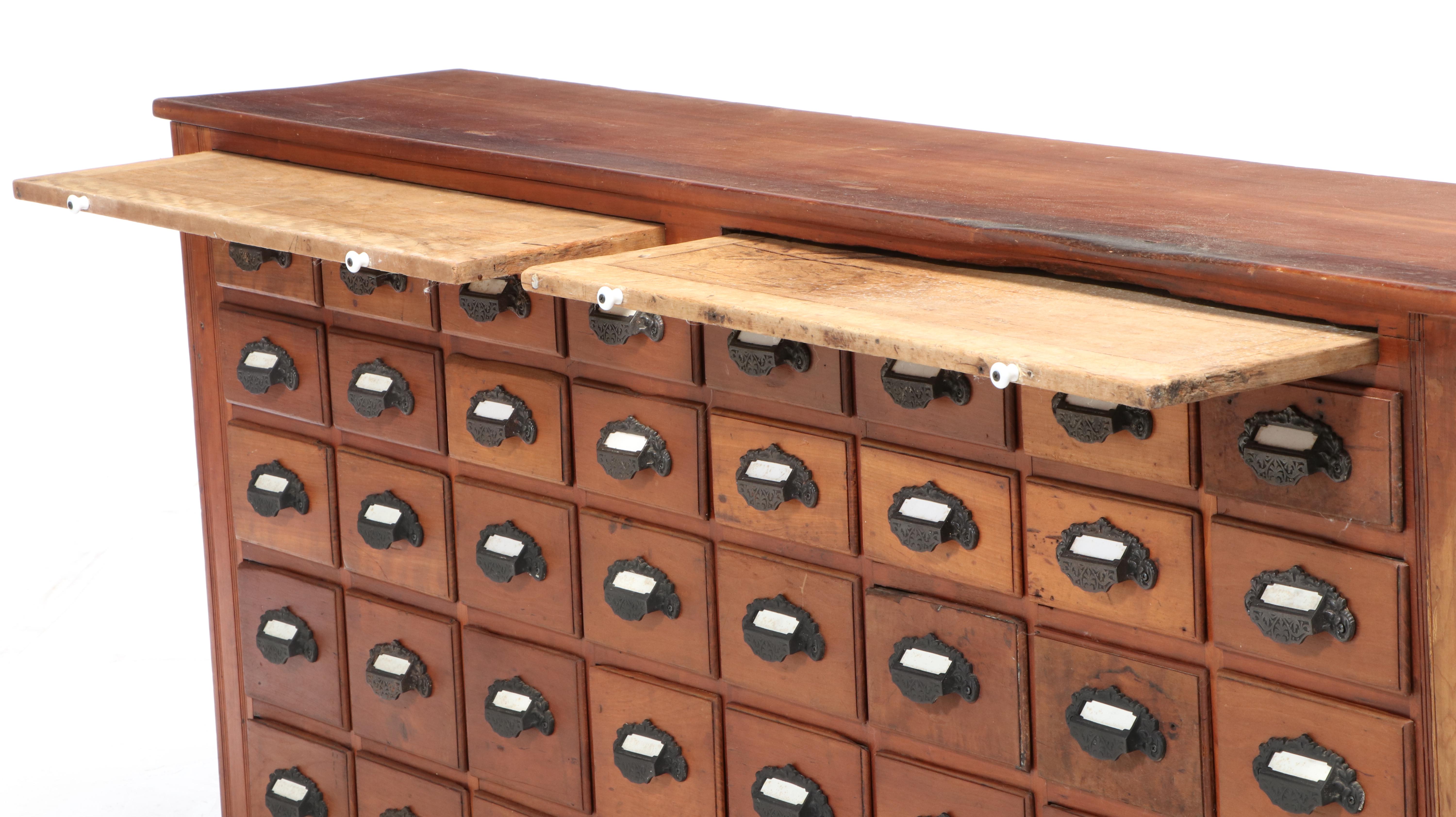 American Primitive Cherrywood Forty-Drawer Apothecary Cabinet, Late 19th Century