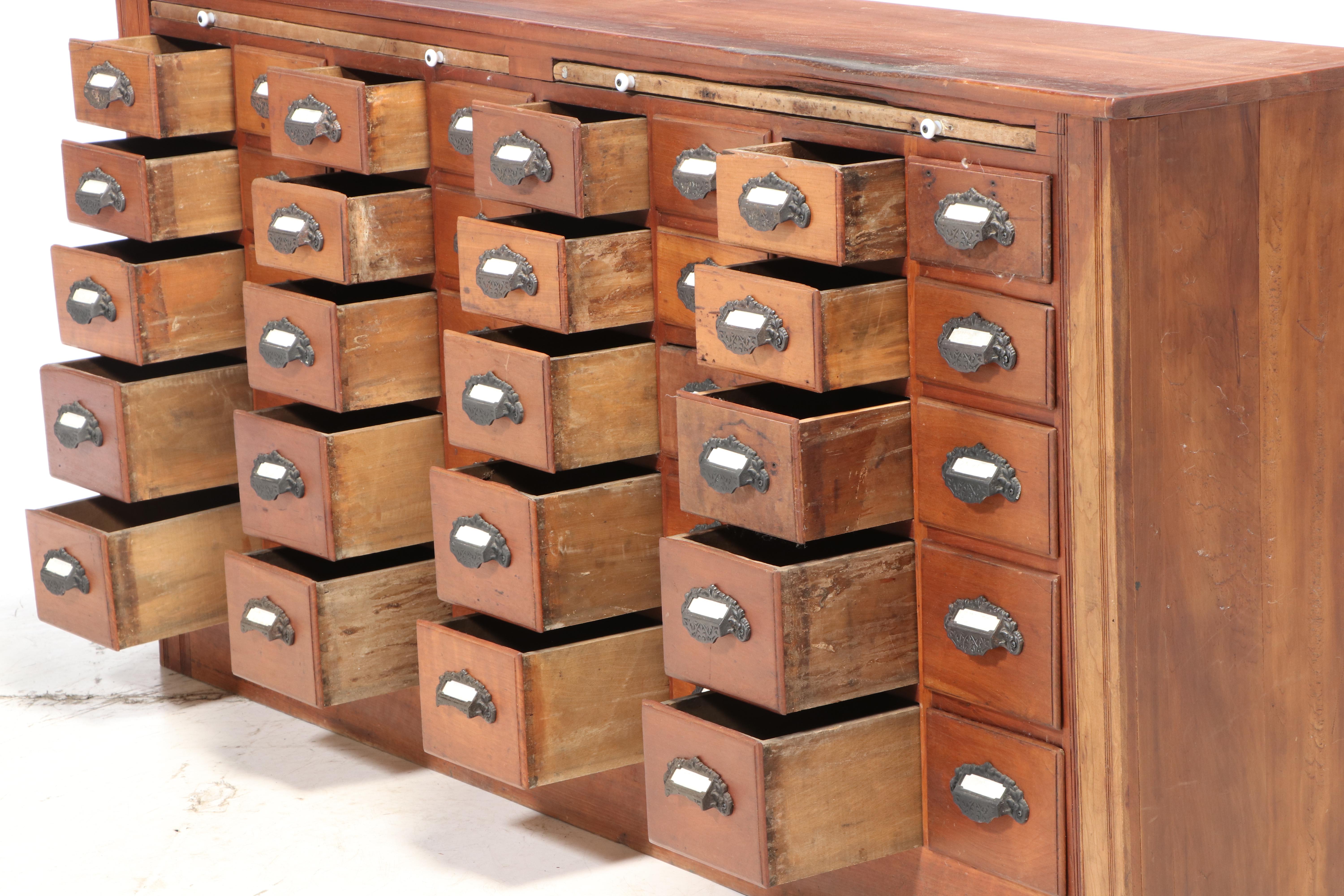 American Primitive Cherrywood Forty-Drawer Apothecary Cabinet, Late 19th Century