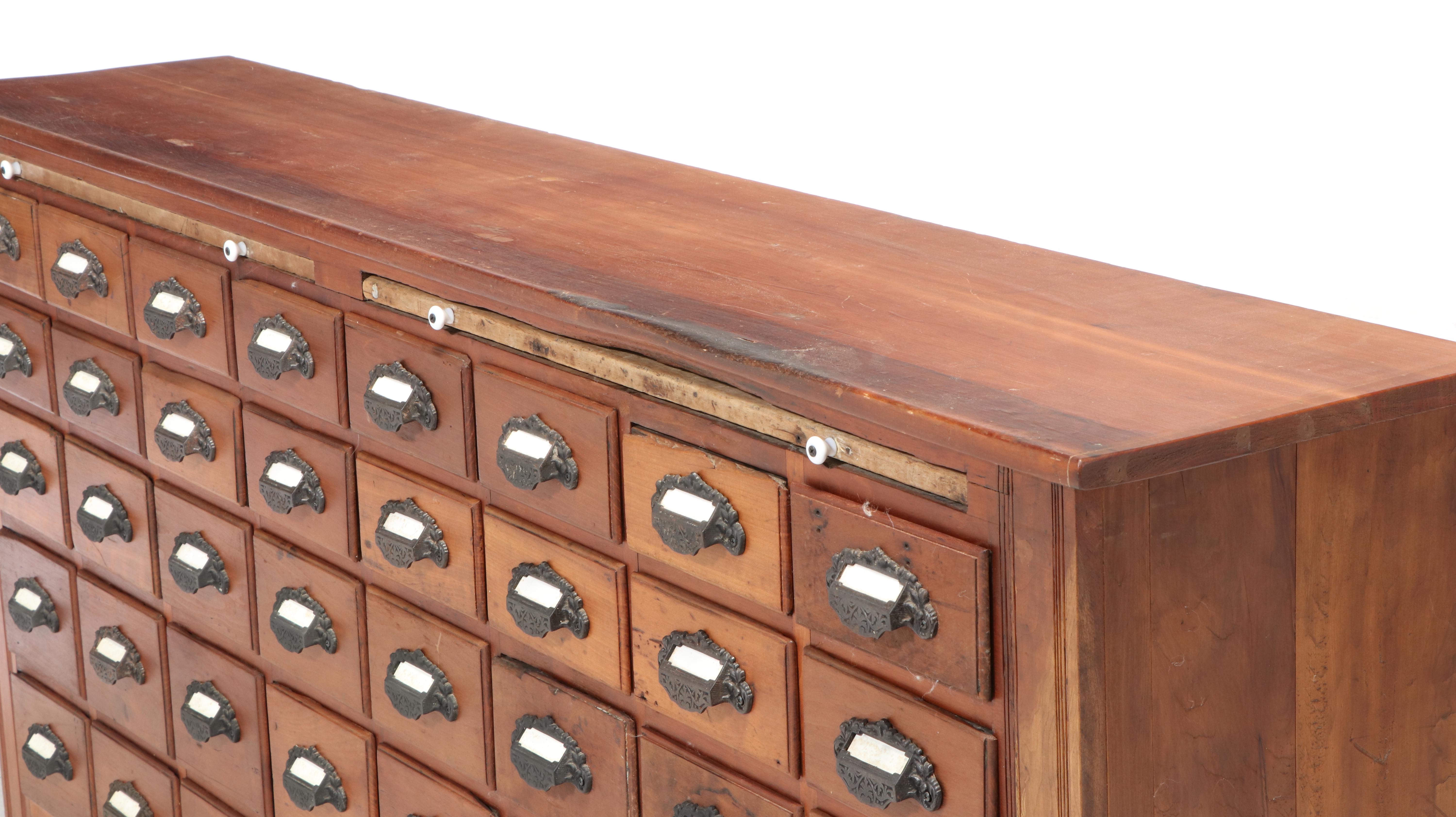 American Primitive Cherrywood Forty-Drawer Apothecary Cabinet, Late 19th Century