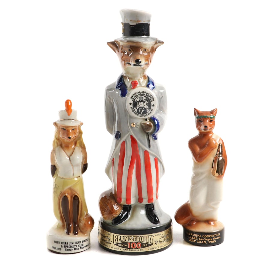 Jim Beam for Regal China Ceramic Fox Decanter and Figurines, Late 20th Century