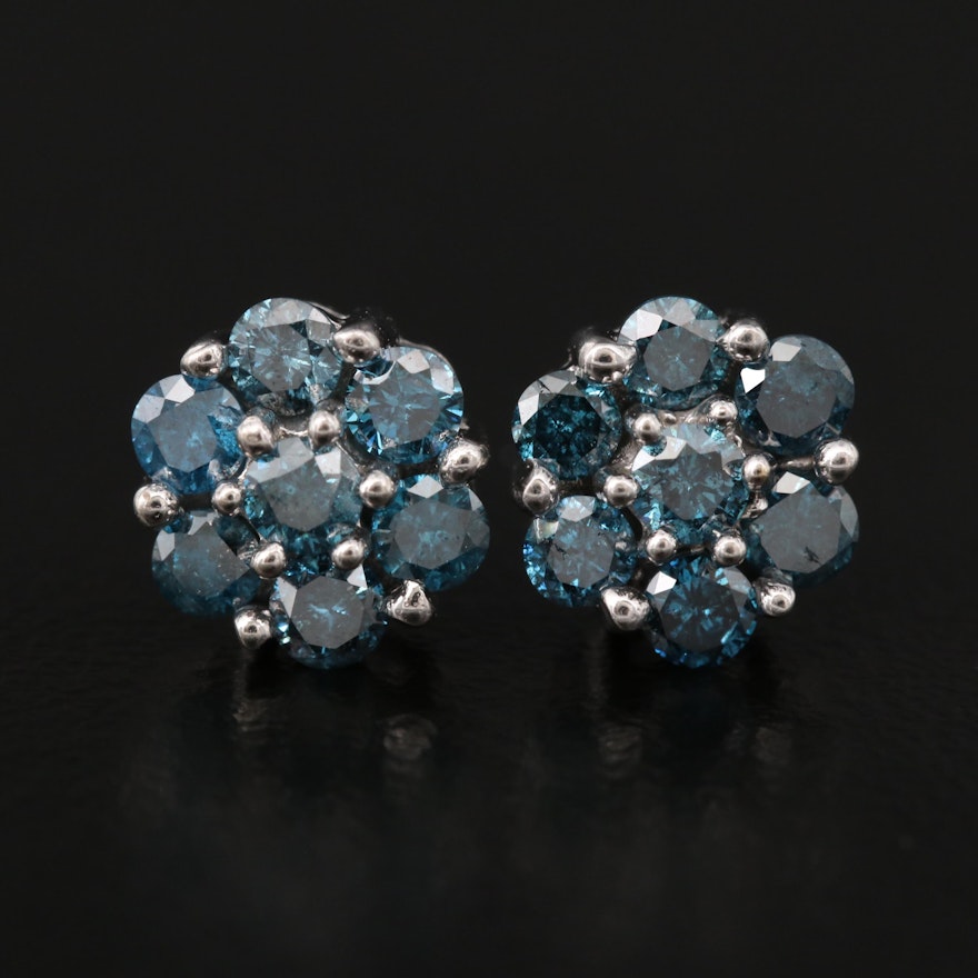 10K Diamond Cluster Stud Earrings