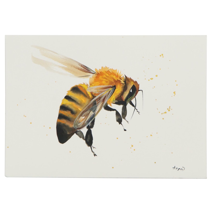 Anne “Angor” Gorywine Watercolor Painting of Honeybee, 2020