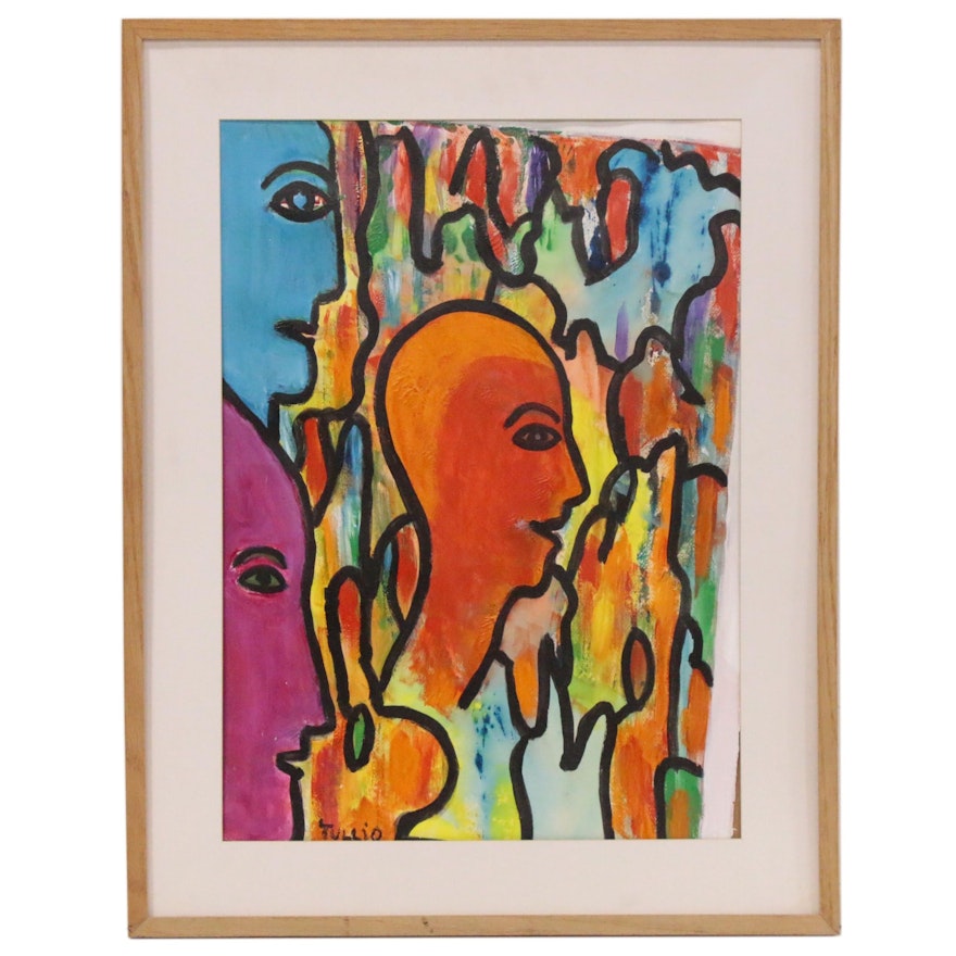 Charles Tullio Abstract Figural Acrylic Painting, 1988