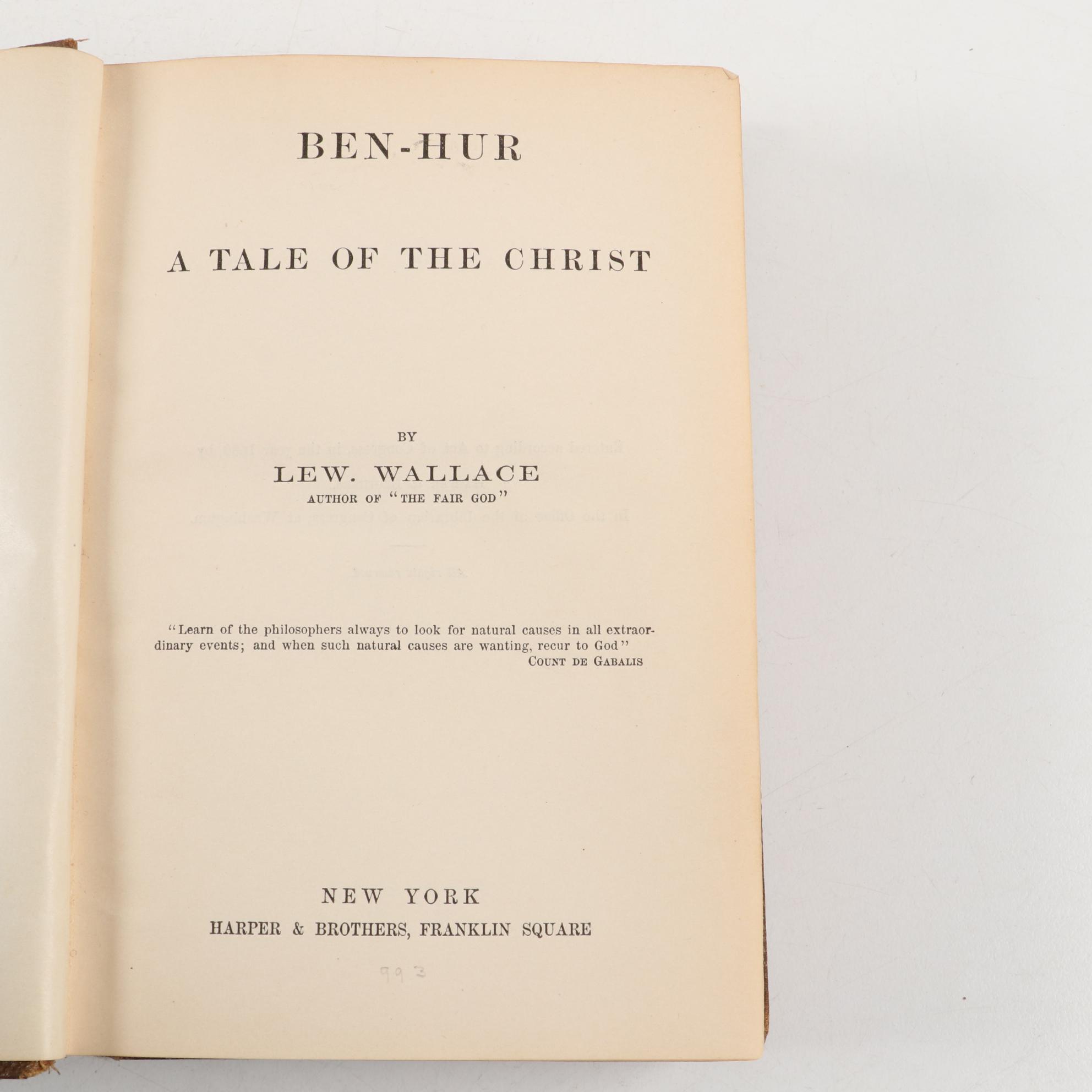 "Ben-Hur: A Tale of the Christ" by Lew Wallace, Late 19th/Early 20th Century