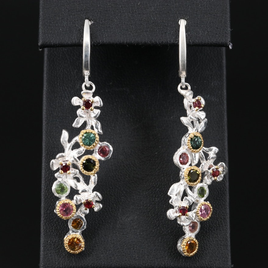 Sterling Silver Tourmaline Foliate Earrings