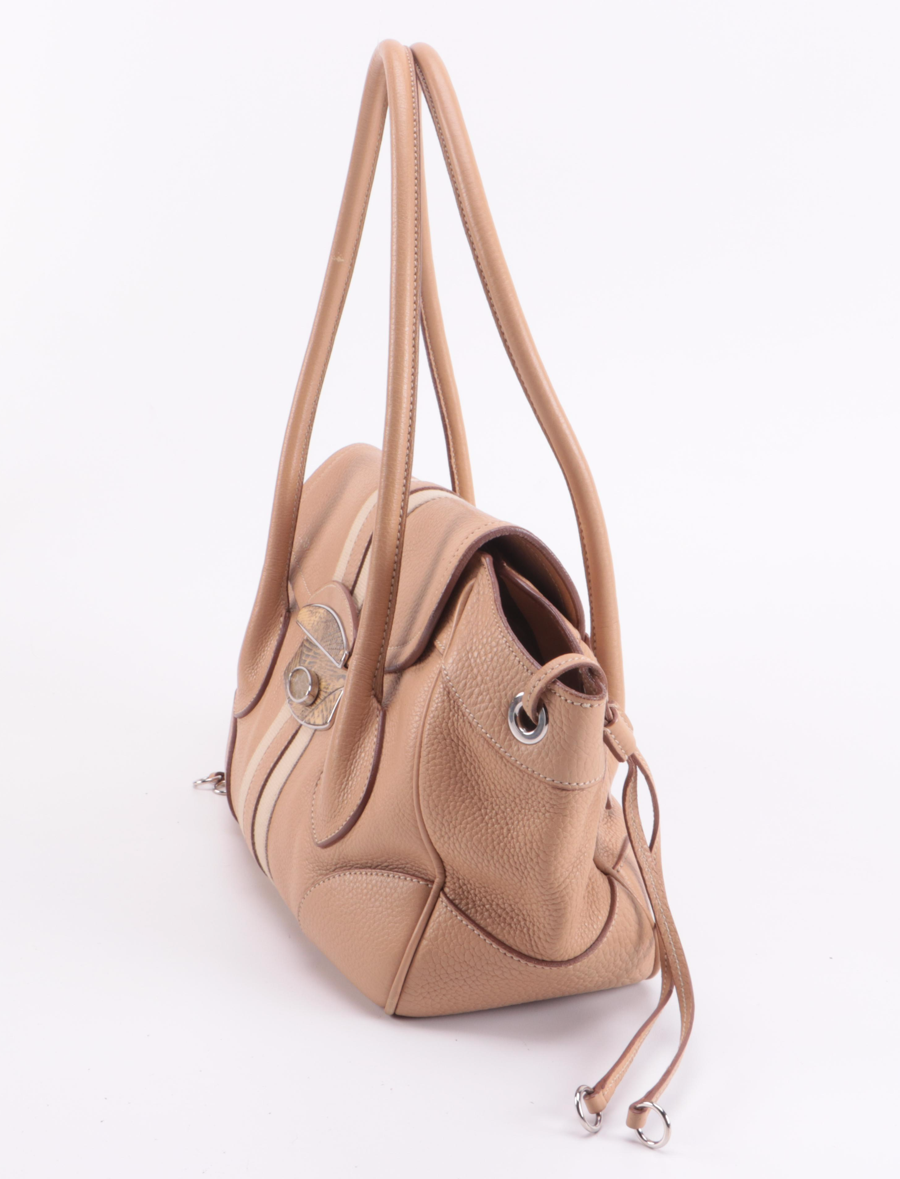 Prada Beige/Blush Daino Leather Shoulder Bag with Lizard Skin Embellishment