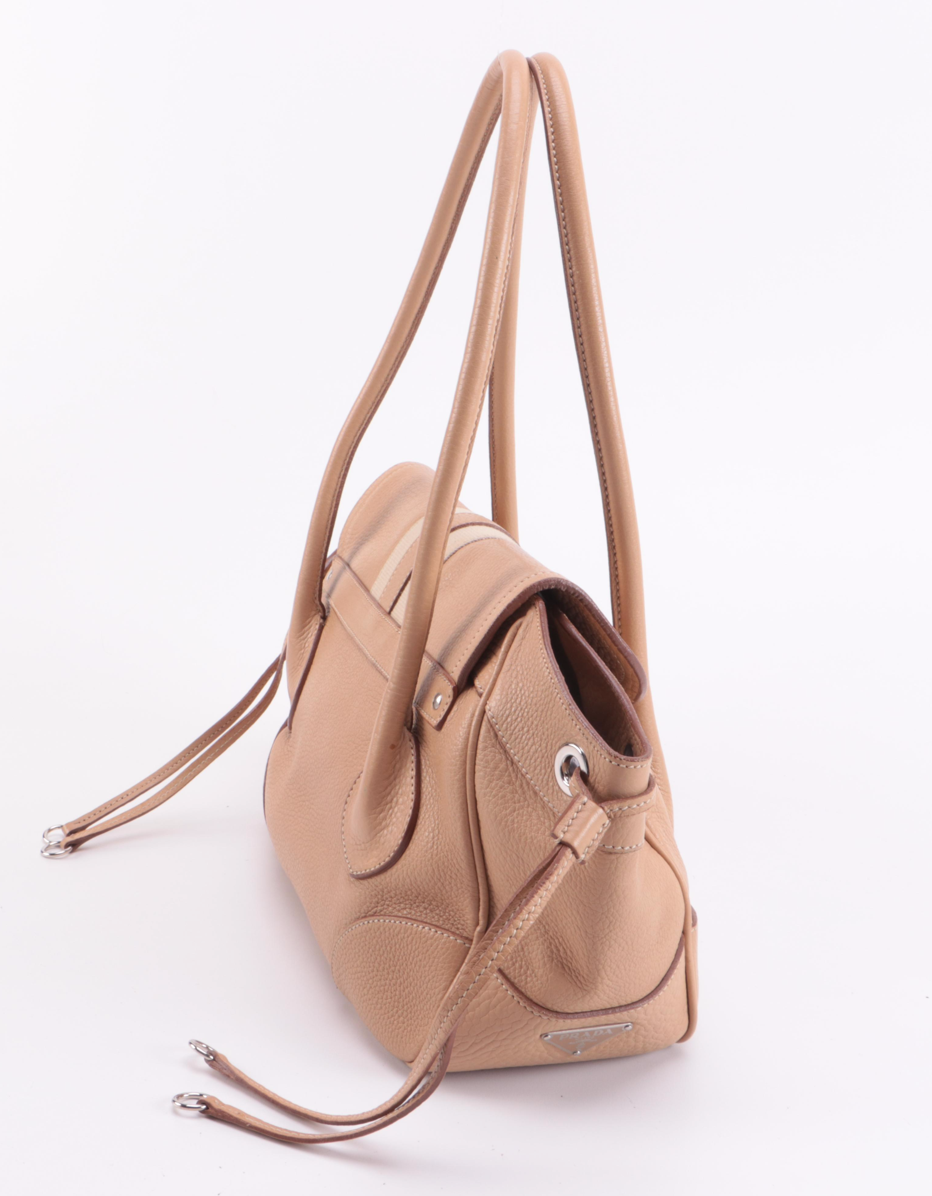 Prada Beige/Blush Daino Leather Shoulder Bag with Lizard Skin Embellishment