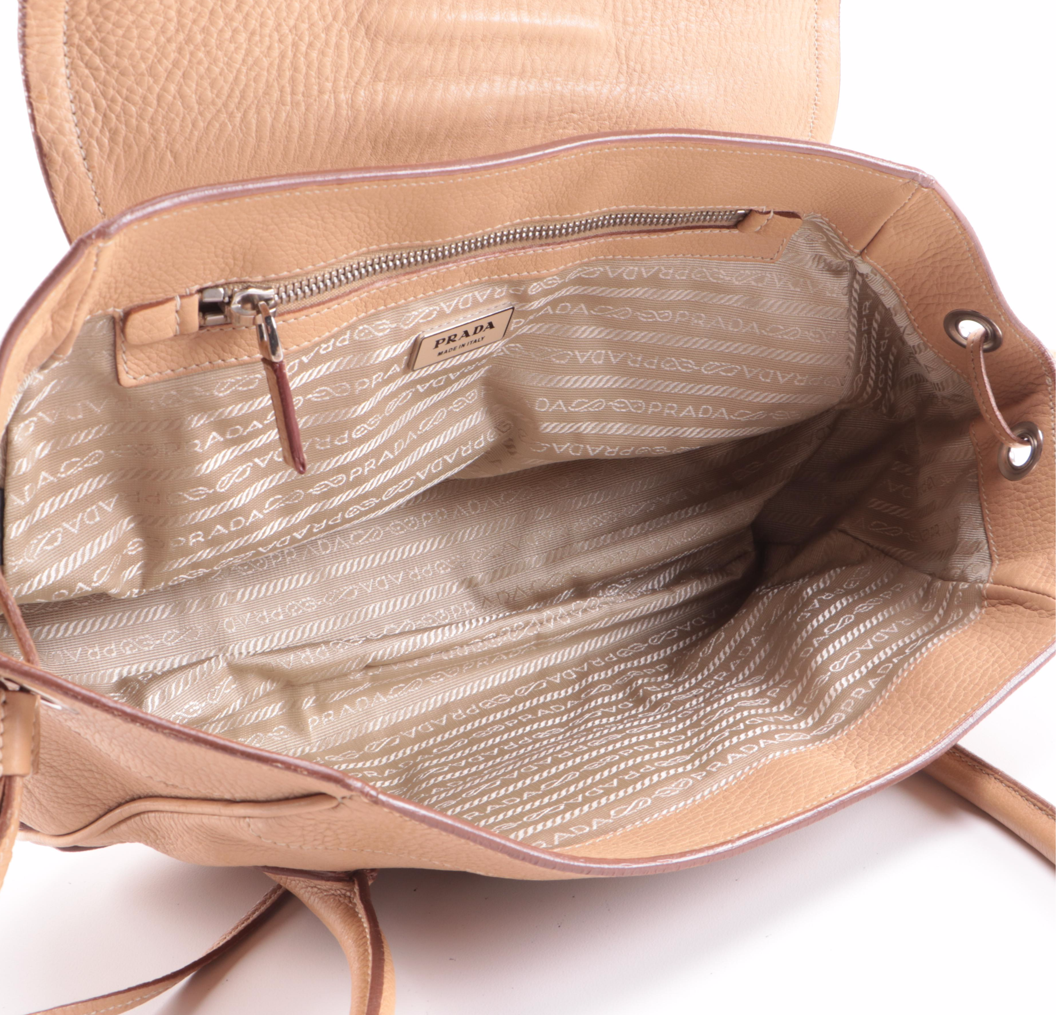 Prada Beige/Blush Daino Leather Shoulder Bag with Lizard Skin Embellishment