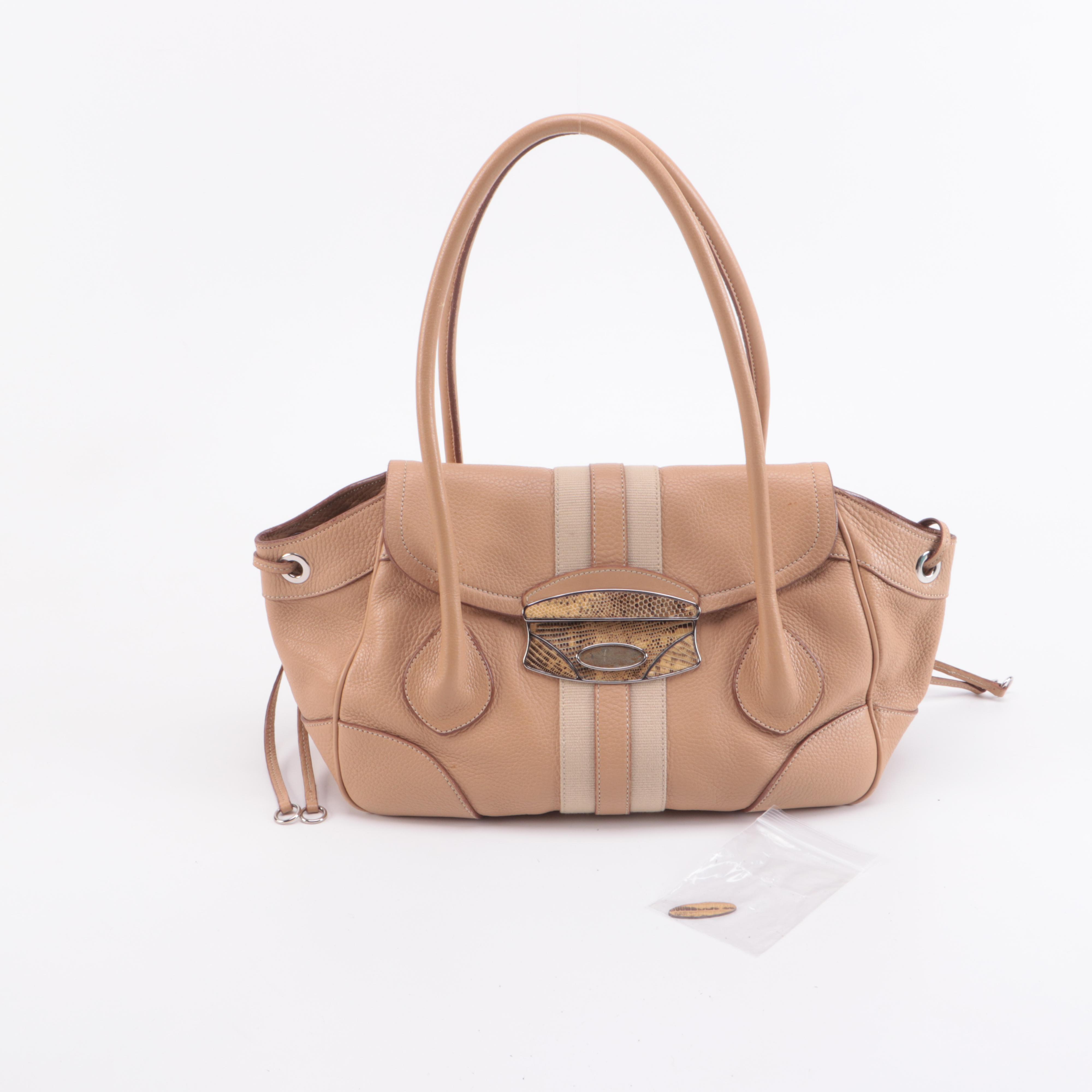 Prada Beige/Blush Daino Leather Shoulder Bag with Lizard Skin Embellishment