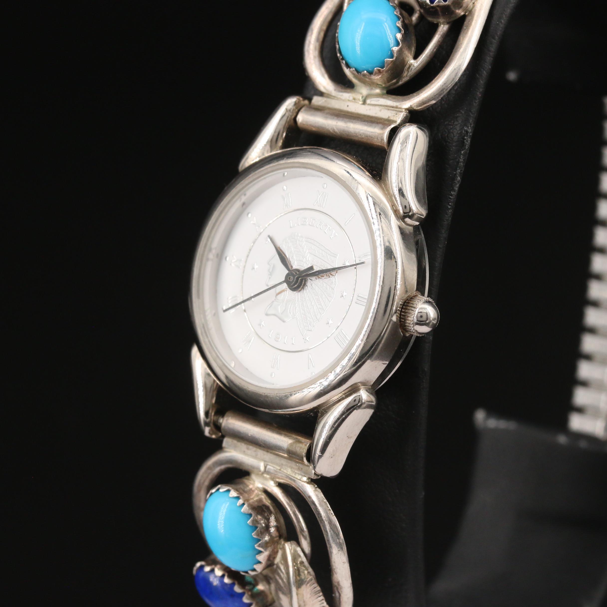 Darwin DeCamp Winnebago Tribe Turquoise and Lapis Lazuli Watch