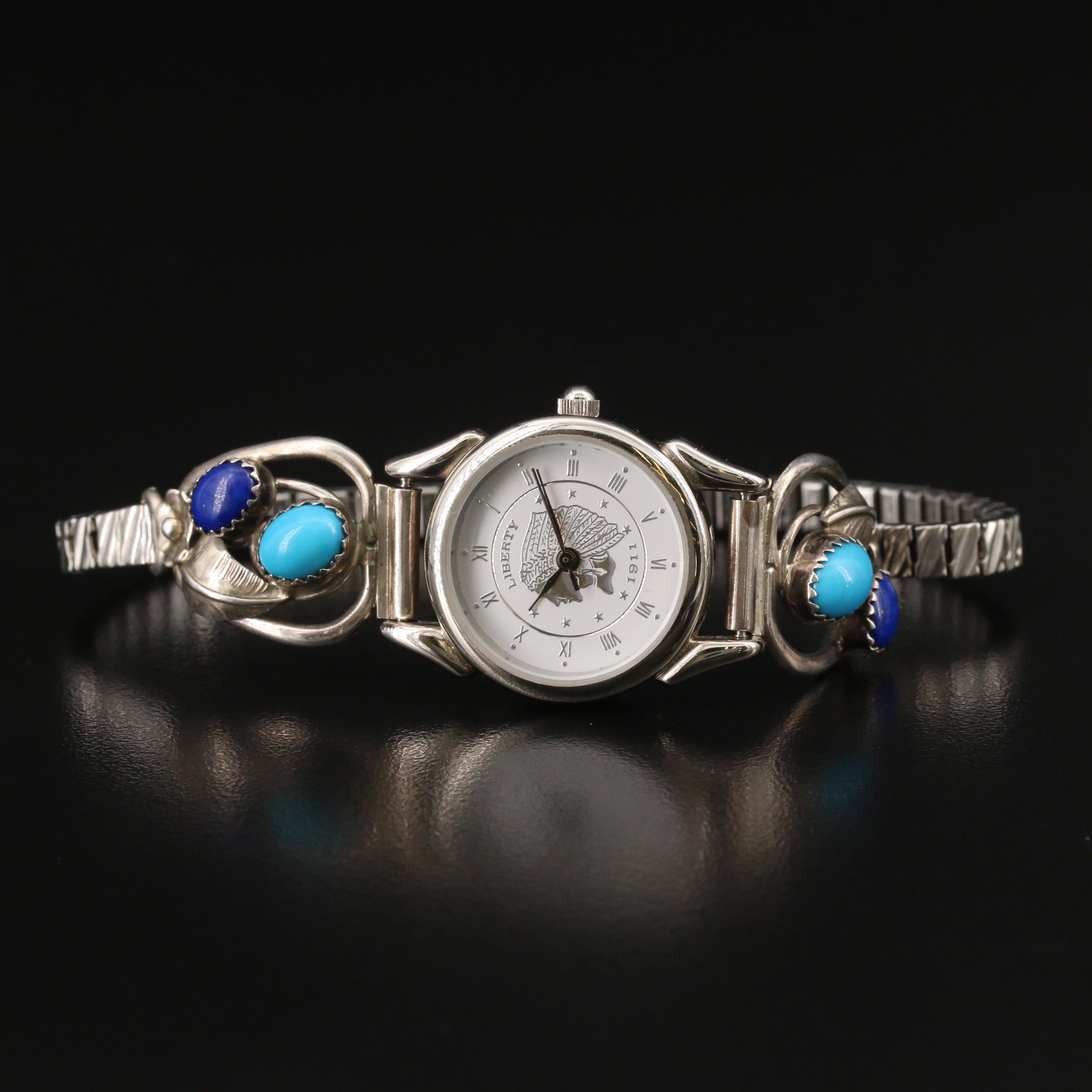 Darwin DeCamp Winnebago Tribe Turquoise and Lapis Lazuli Watch
