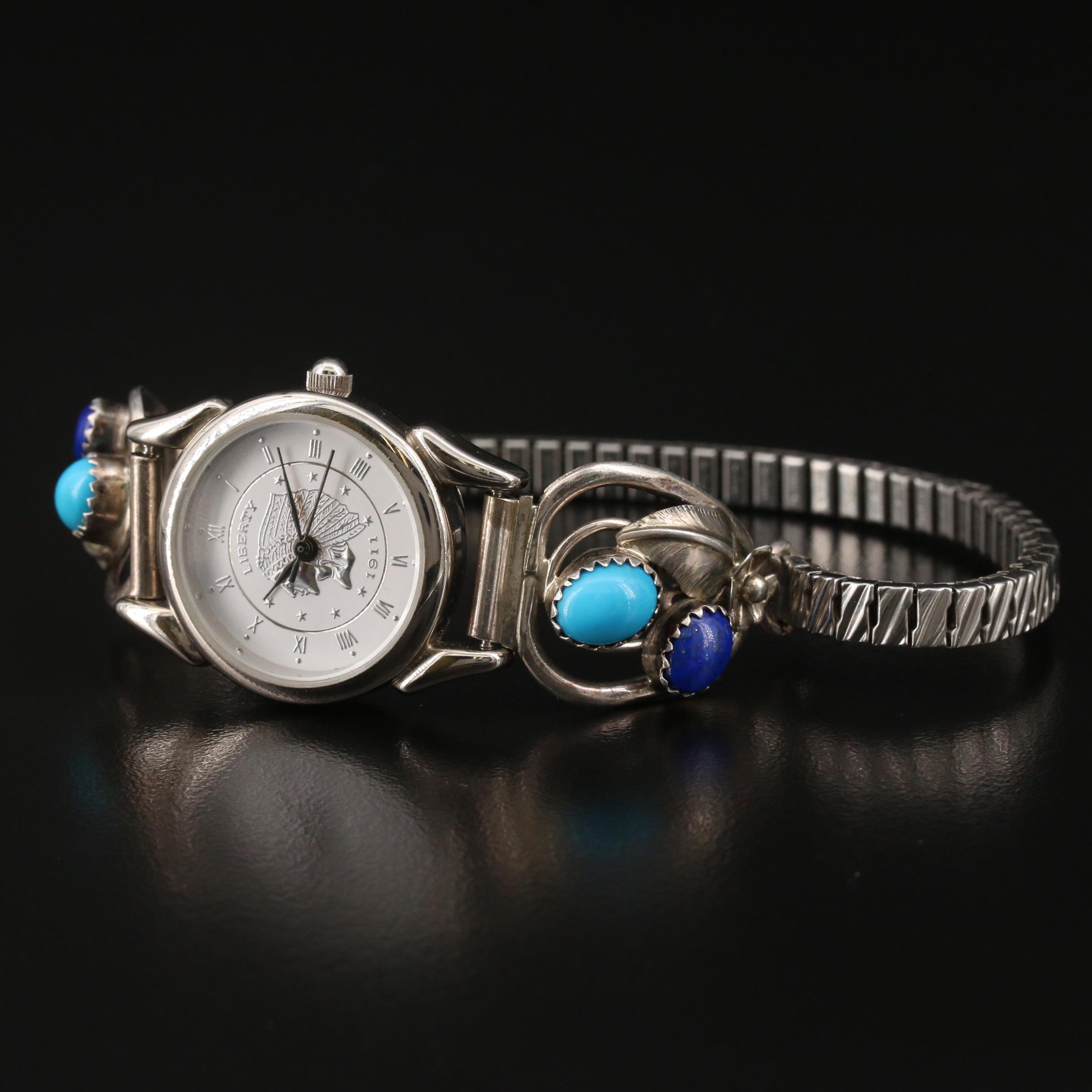 Darwin DeCamp Winnebago Tribe Turquoise and Lapis Lazuli Watch