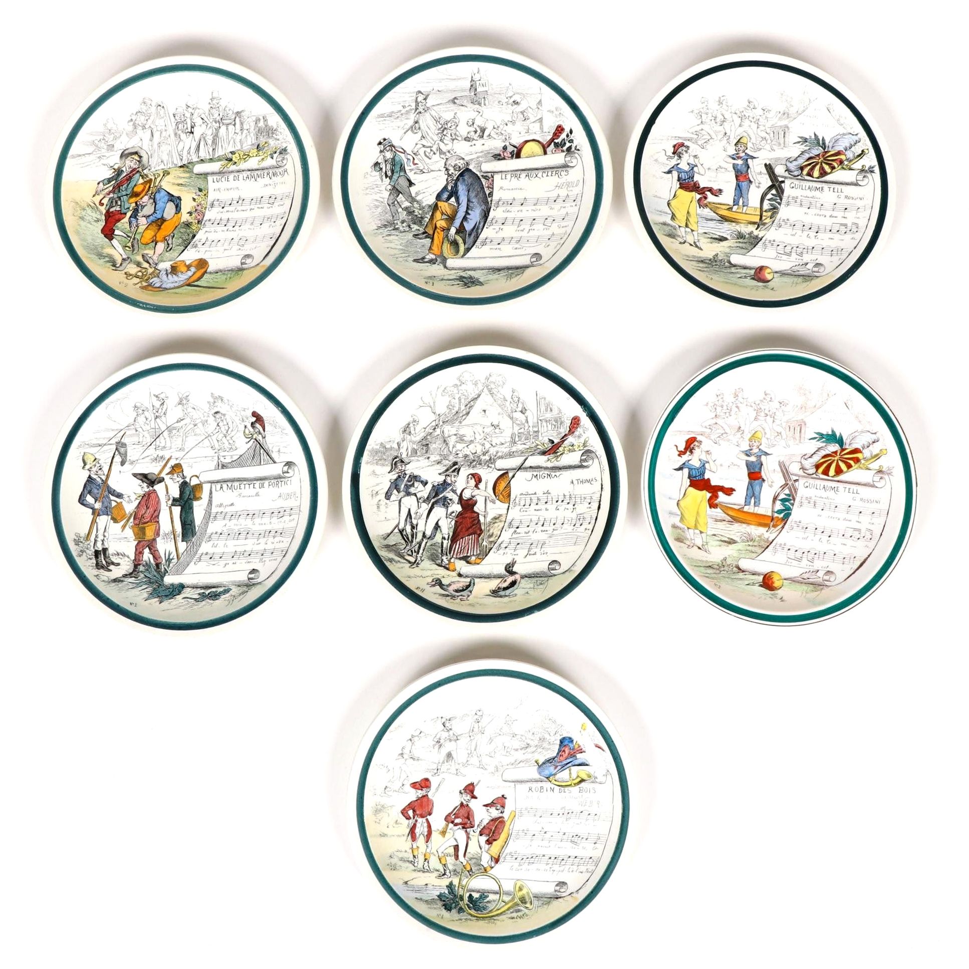 Creil et Montereau and HBCM French Opera Ironstone Plates, Early 20th Century