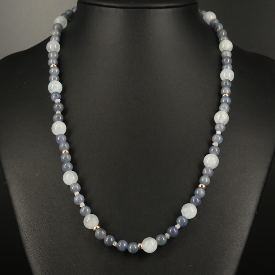 Quartz, Corundum and Diamond Strand Necklace with 14K Findings