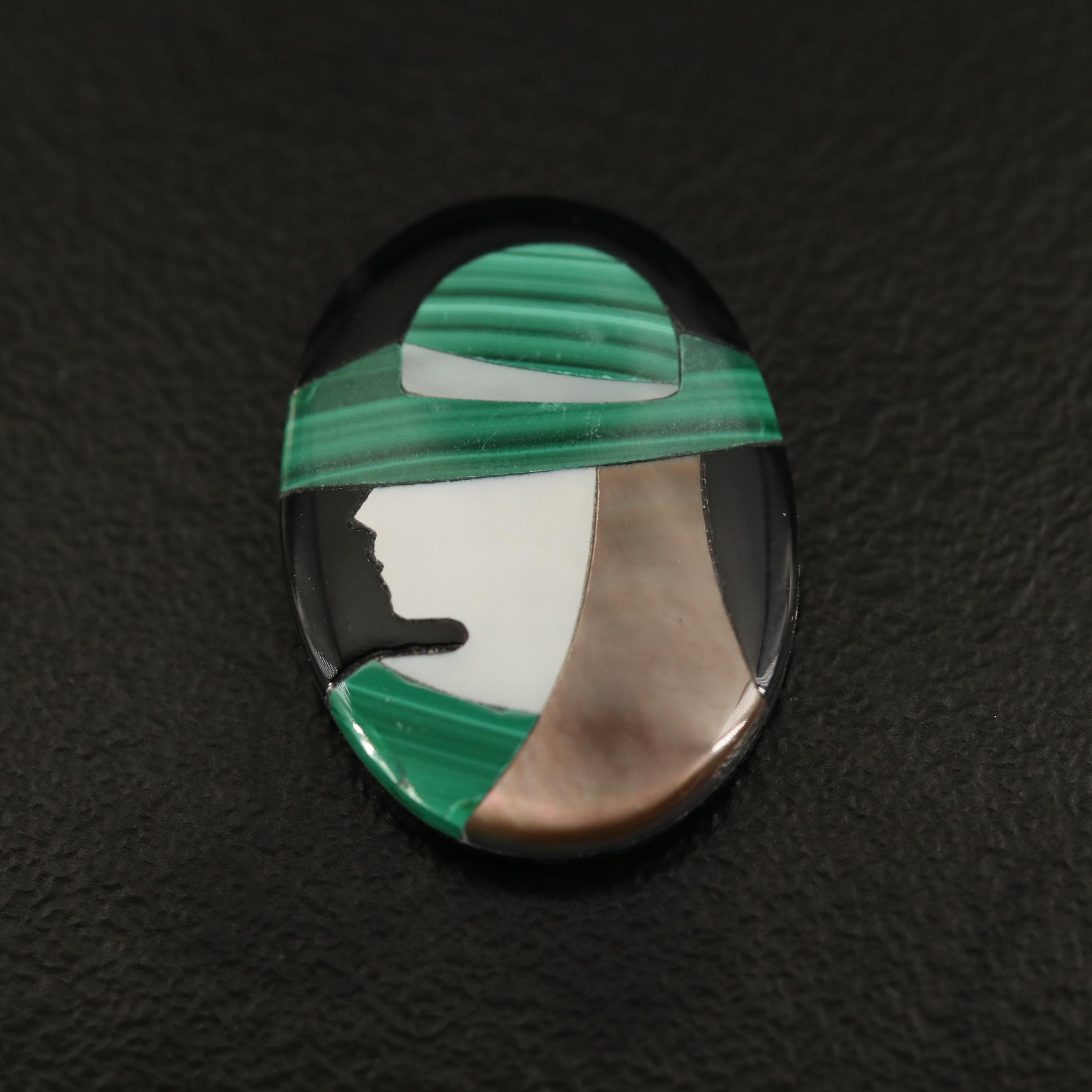 Loose Inlay Black Onyx, Mother of Pearl and Malachite Feminine Cameos