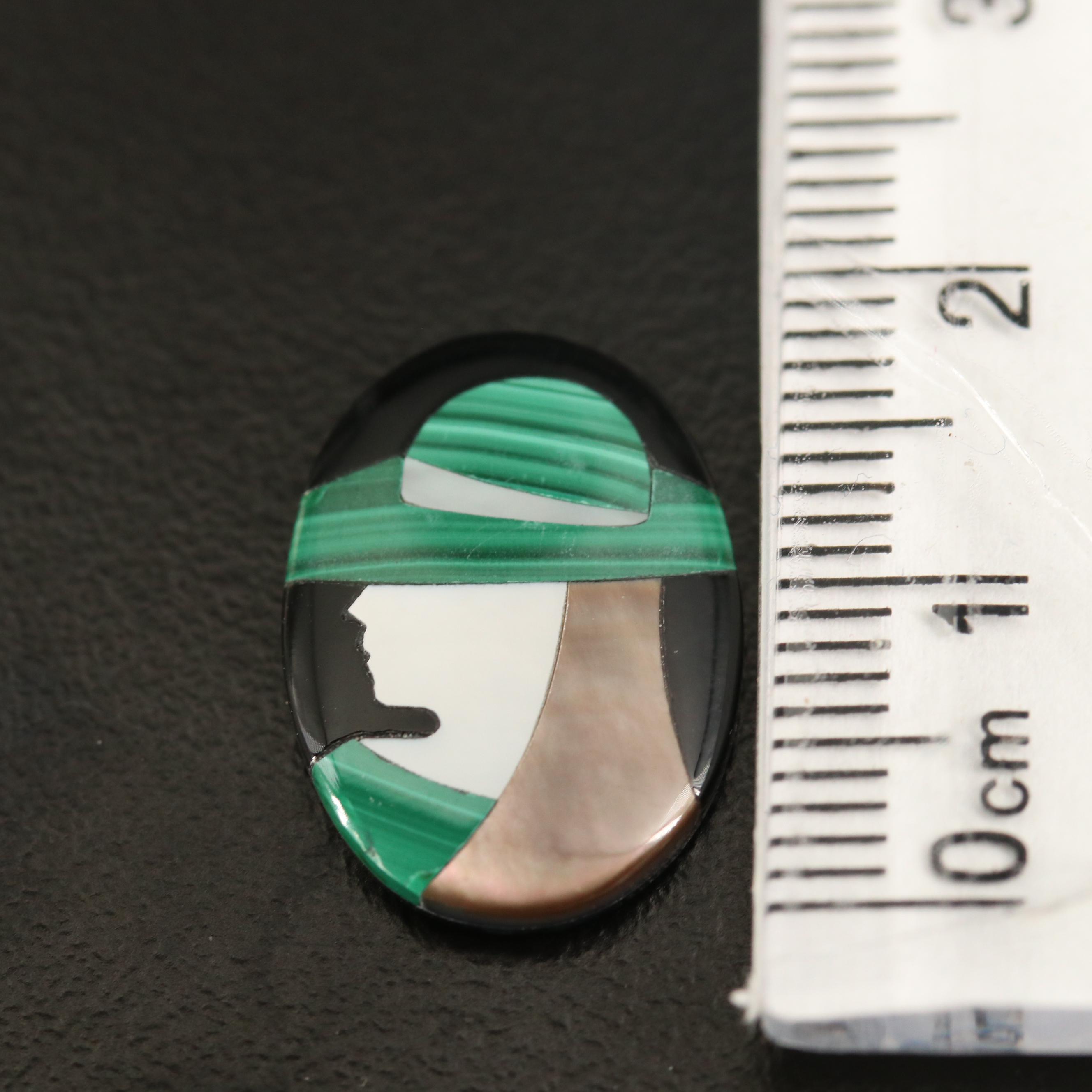 Loose Inlay Black Onyx, Mother of Pearl and Malachite Feminine Cameos