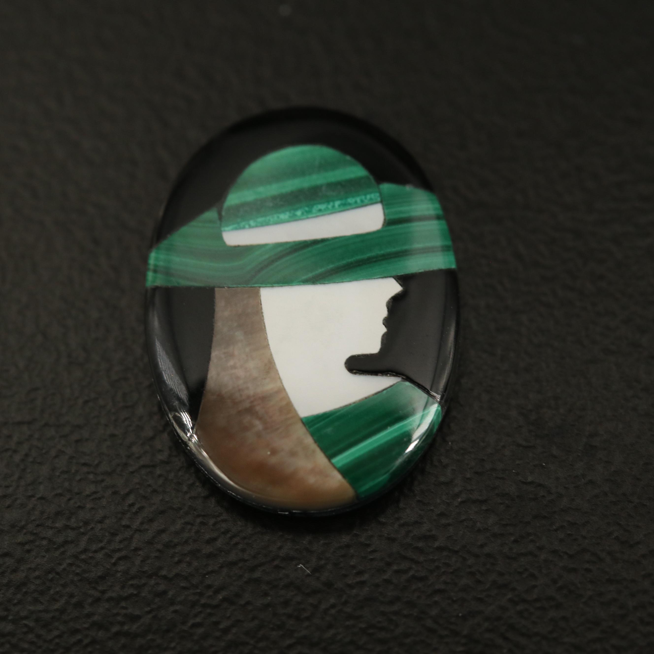 Loose Inlay Black Onyx, Mother of Pearl and Malachite Feminine Cameos