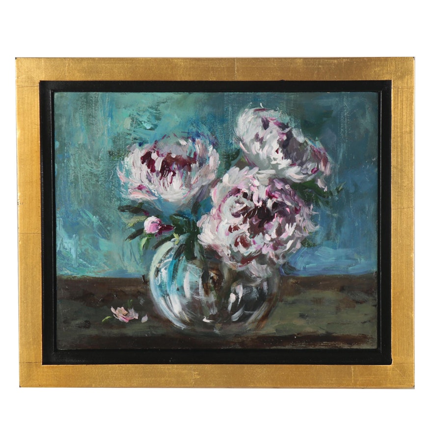 Adam Deda Still Life Oil Painting "Pink Peonies," 2020