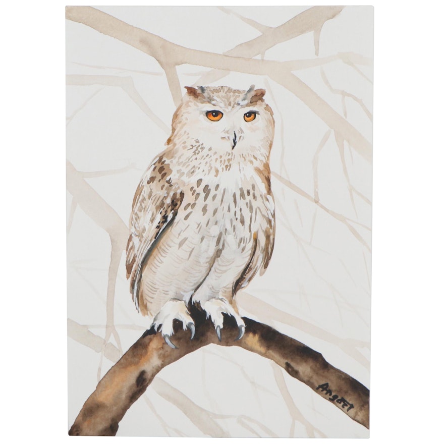 Anne “Angor” Gorywine Watercolor Painting of Owl, 2020