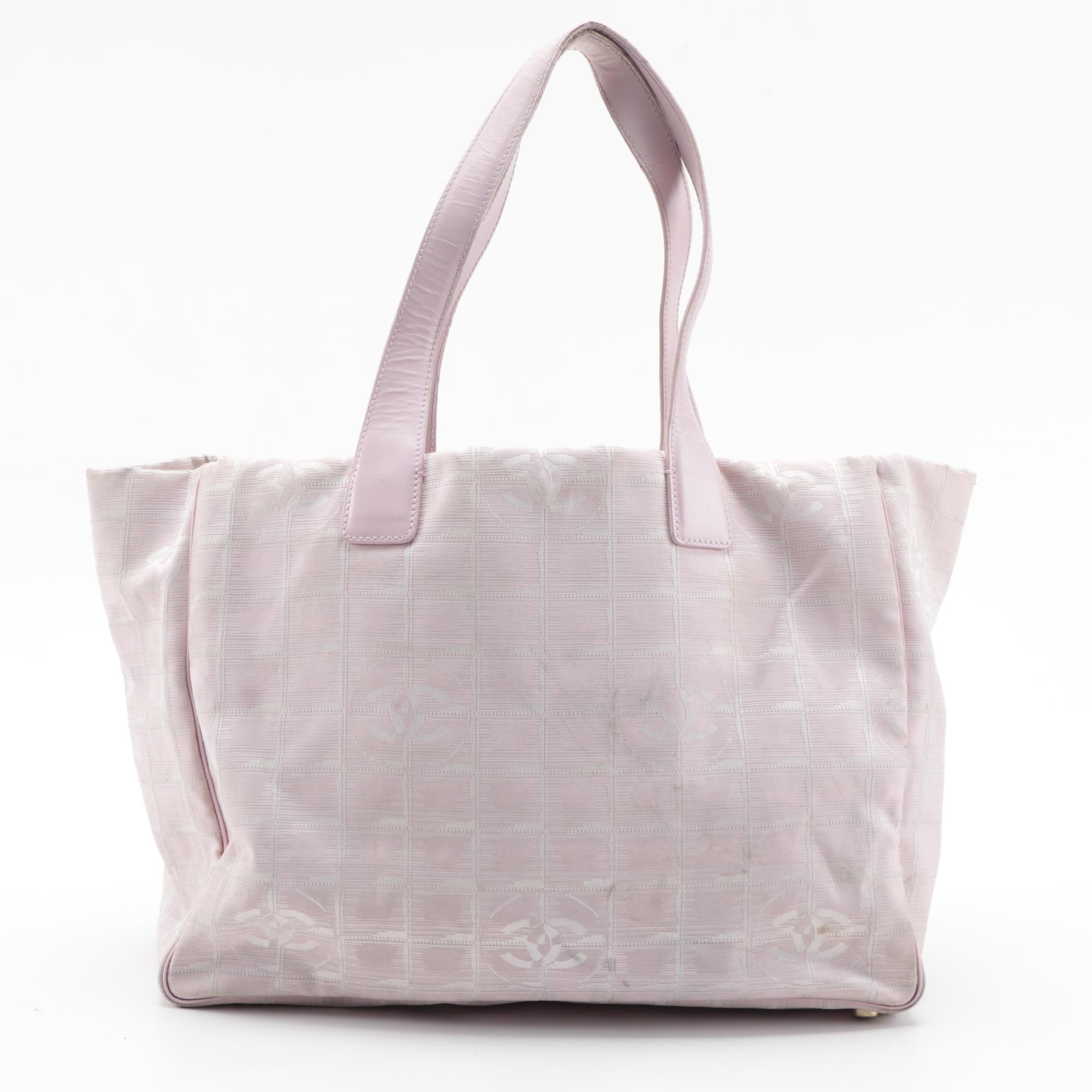 Chanel Traveline Tote Bag in Pink CC Nylon Jacquard and Leather