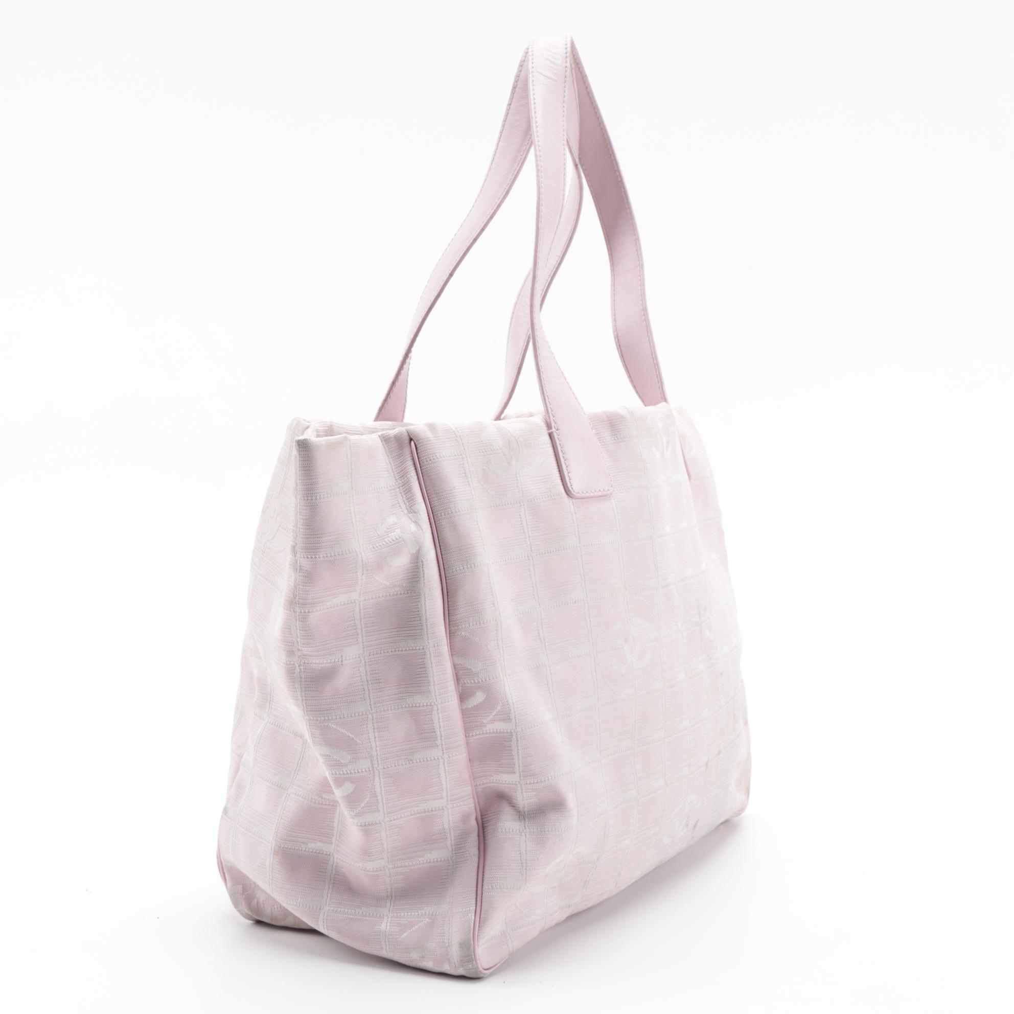 Chanel Traveline Tote Bag in Pink CC Nylon Jacquard and Leather