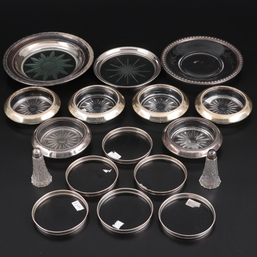 Whiting, Webster and Other Sterling Silver and Glass Coasters and Shakers