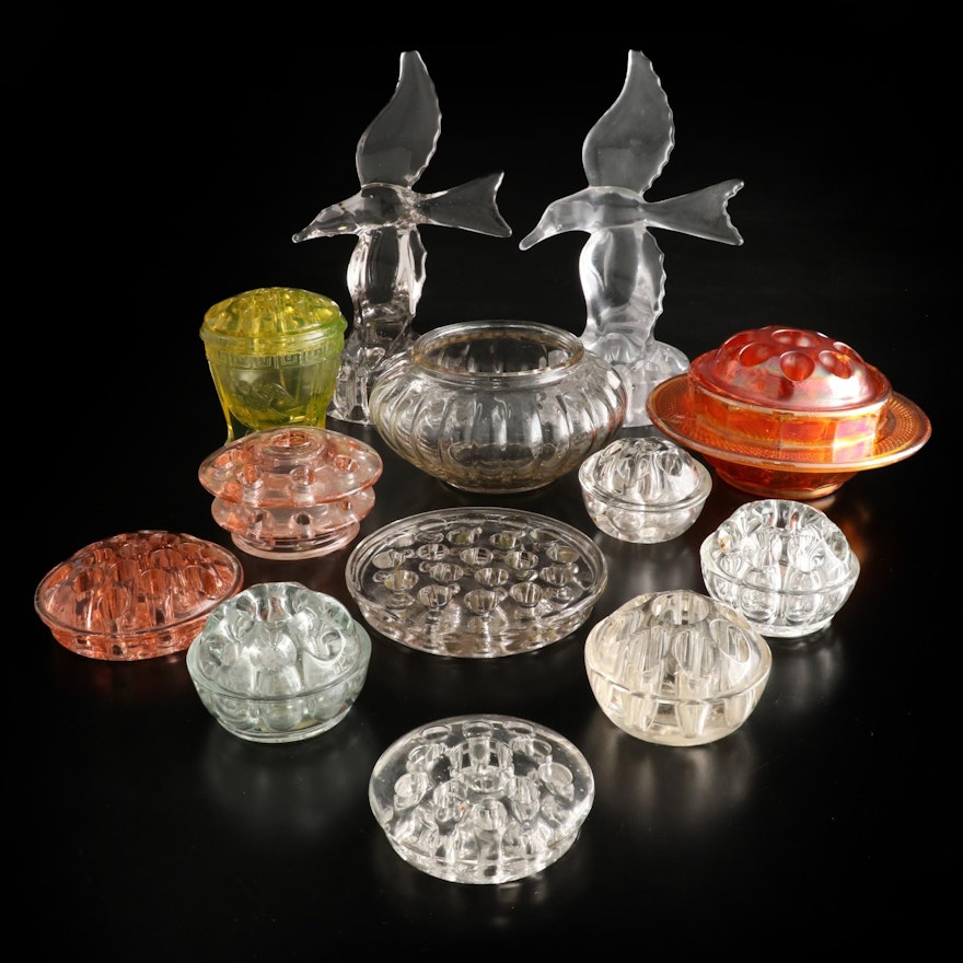 Cambridge "Seagull" Flower Frog with Other Depression Glass Flower Frogs